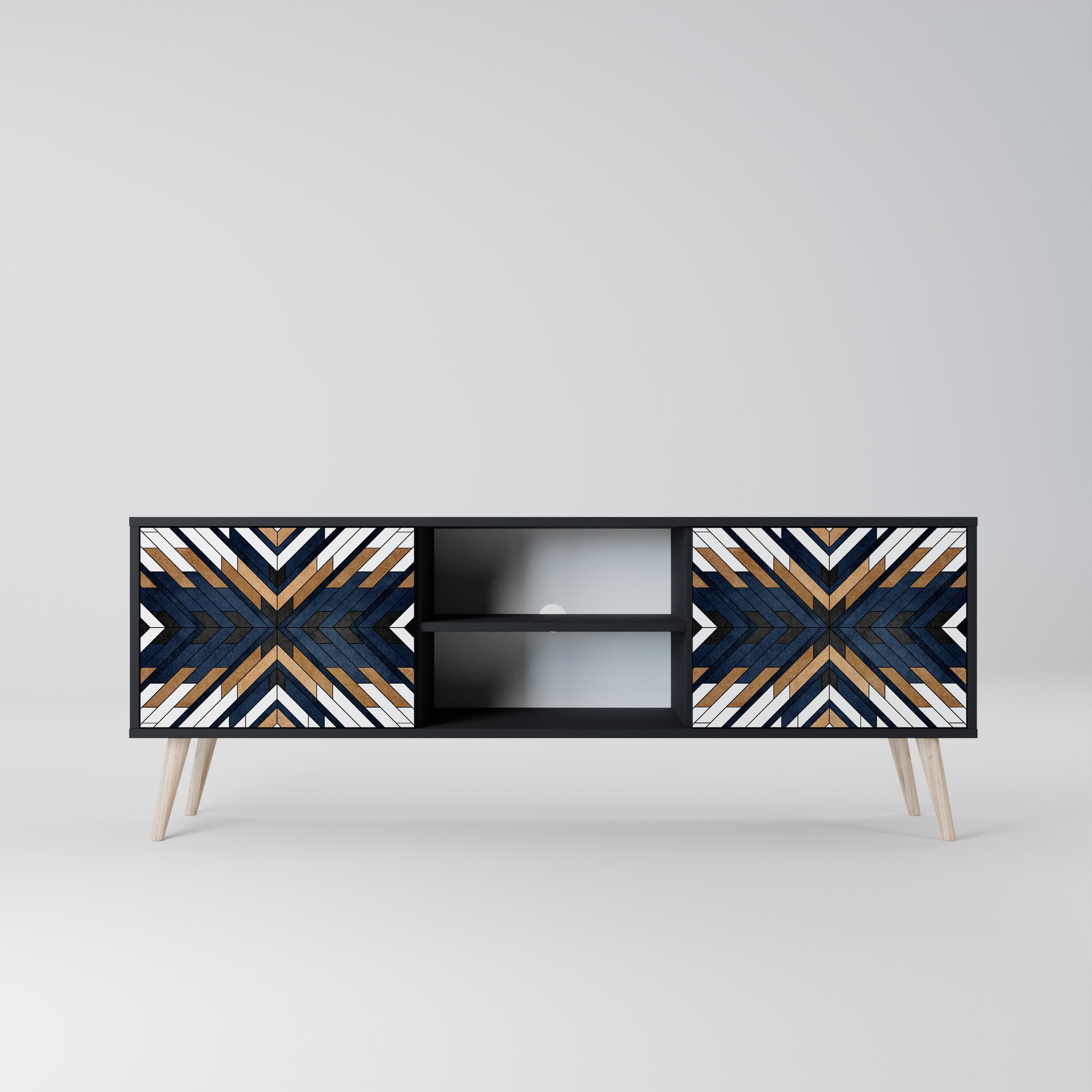 ARTFUL GEOMETRY TV-Ständer mit 2 Türen in Schwarz