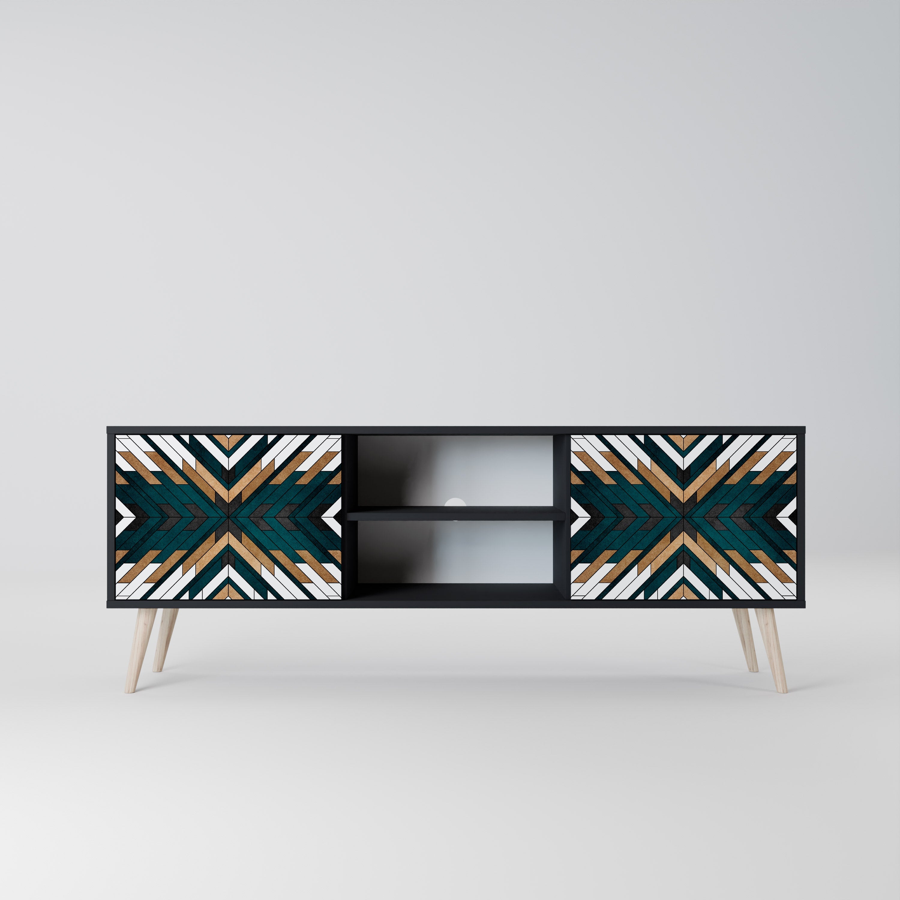 ARTISTIC GEOMETRY TV-Ständer mit 2 Türen in Schwarz