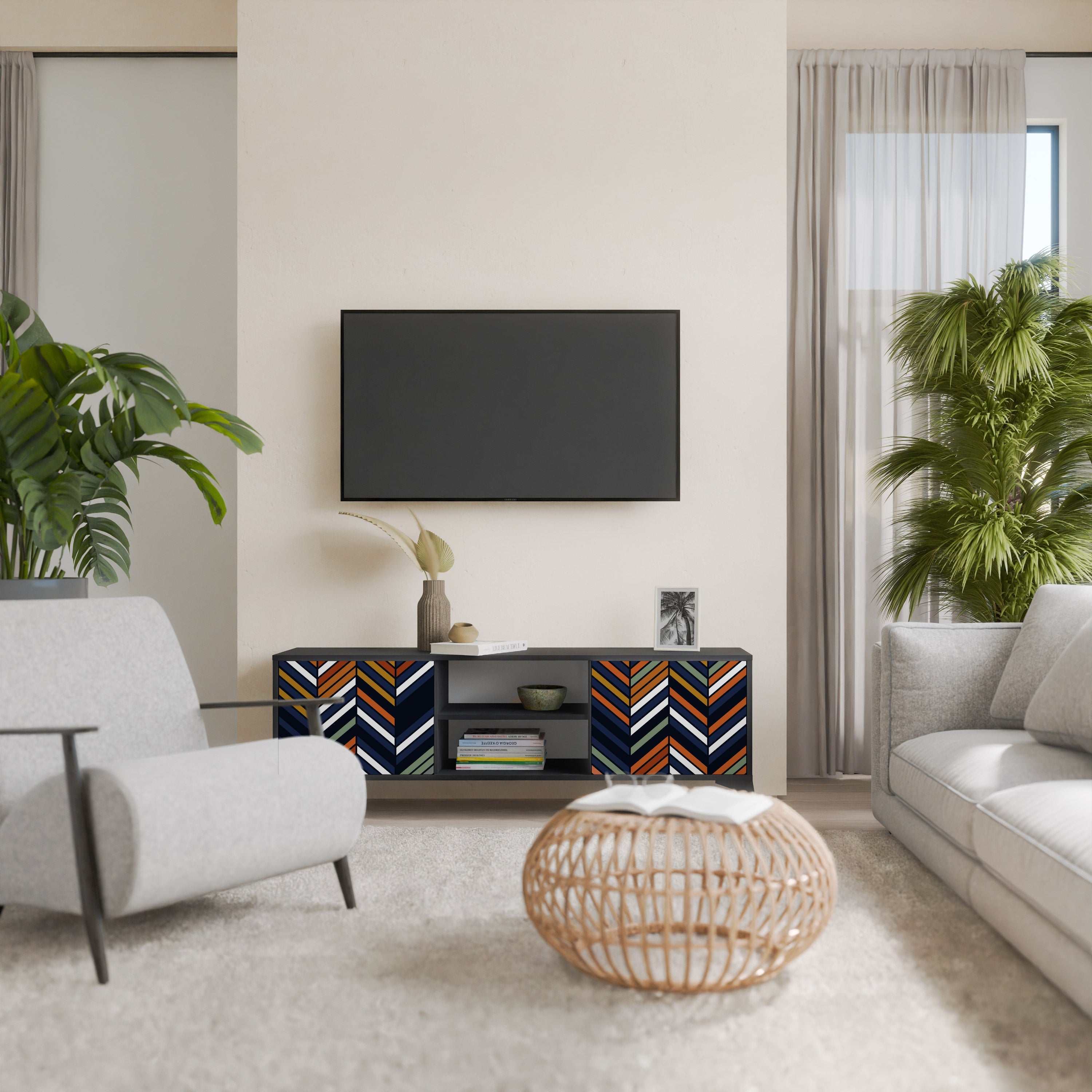 VIBRANT PATCHWORK TV-Lowboard mit 2 Türen in Schwarz