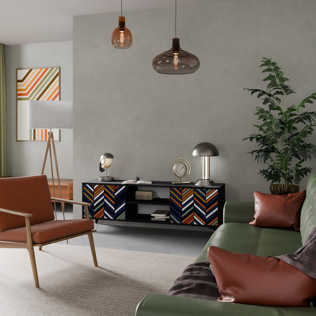 VIBRANT PATCHWORK TV-Lowboard mit 2 Türen in Schwarz