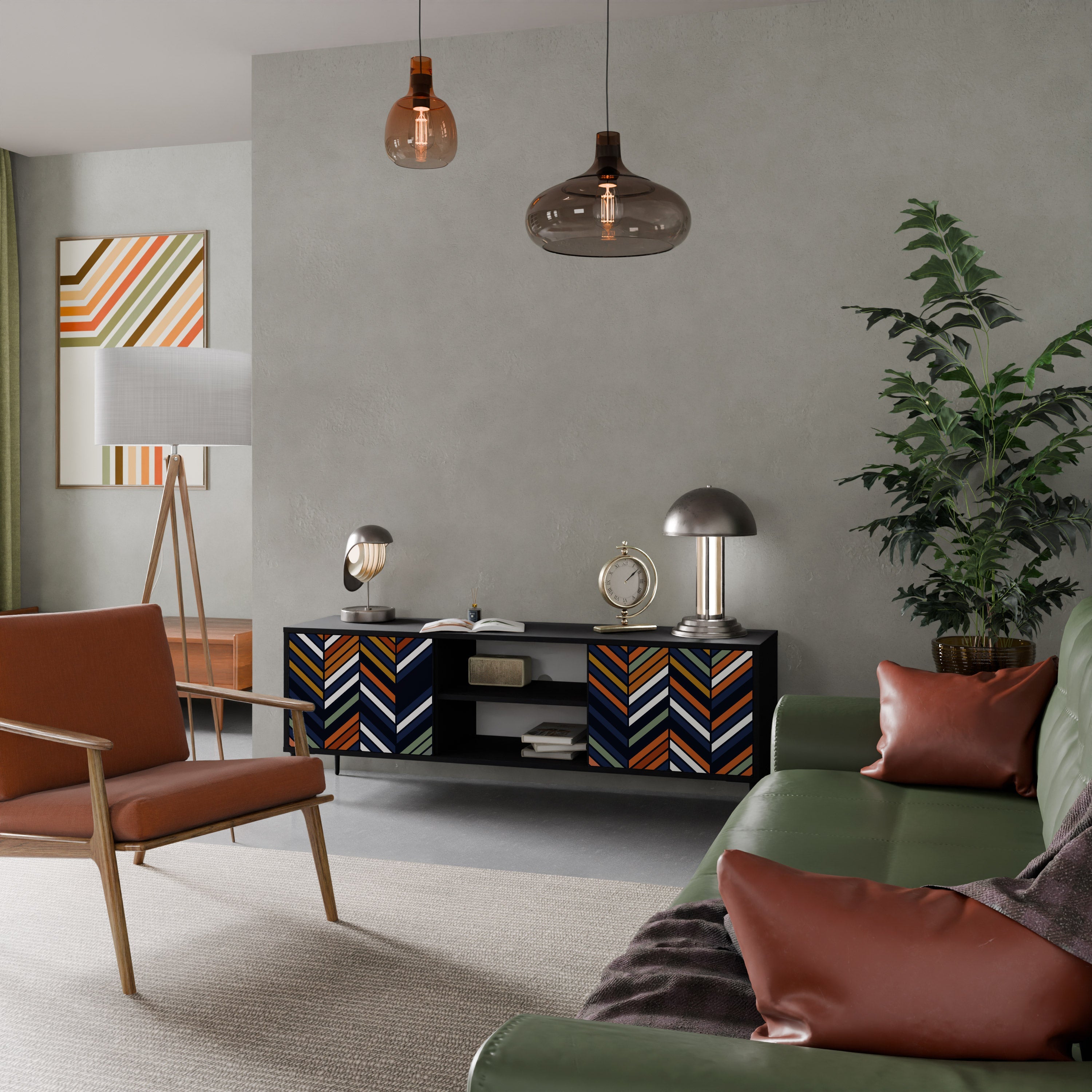 VIBRANT PATCHWORK TV-Lowboard mit 2 Türen in Schwarz