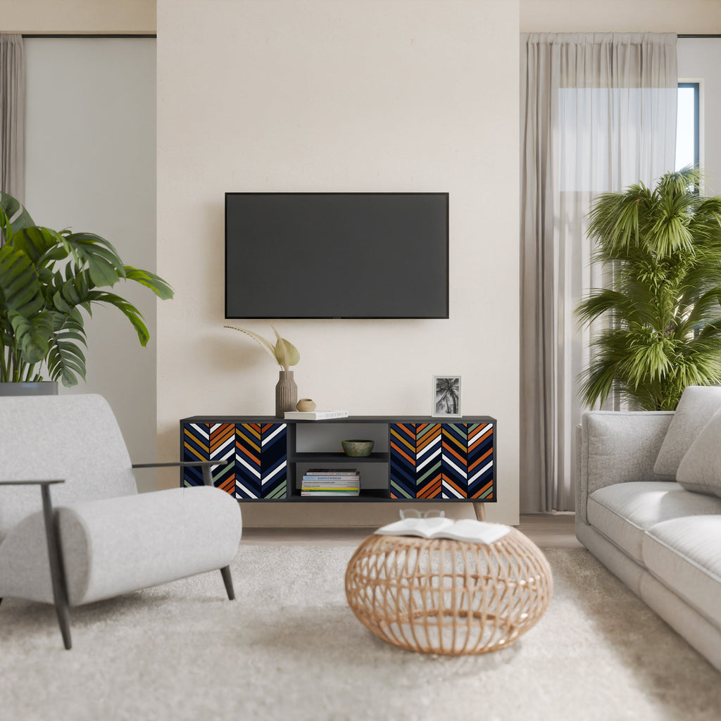 VIBRANT PATCHWORK TV-Lowboard mit 2 Türen in Schwarz