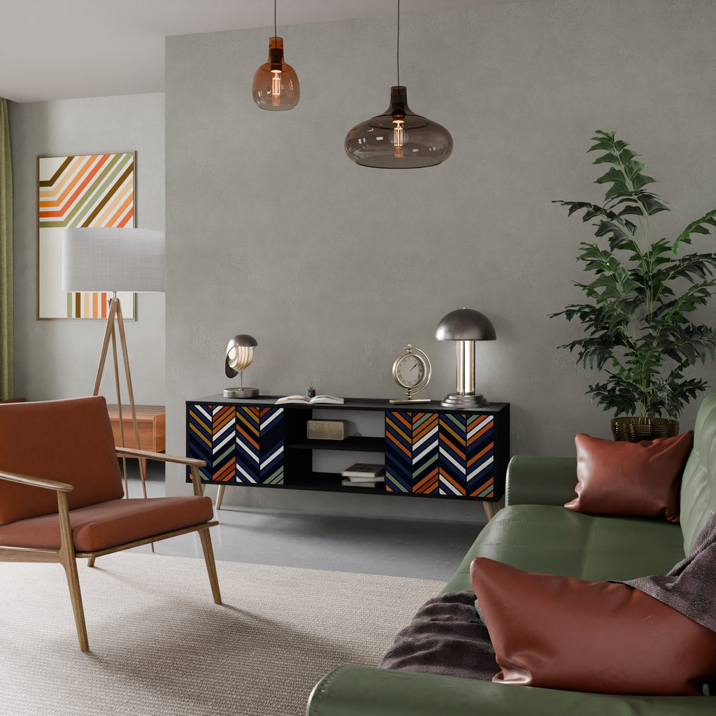 VIBRANT PATCHWORK TV-Lowboard mit 2 Türen in Schwarz