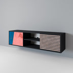 GLAMOROUS STRIPE TV-Lowboard mit 2 Türen in Schwarz