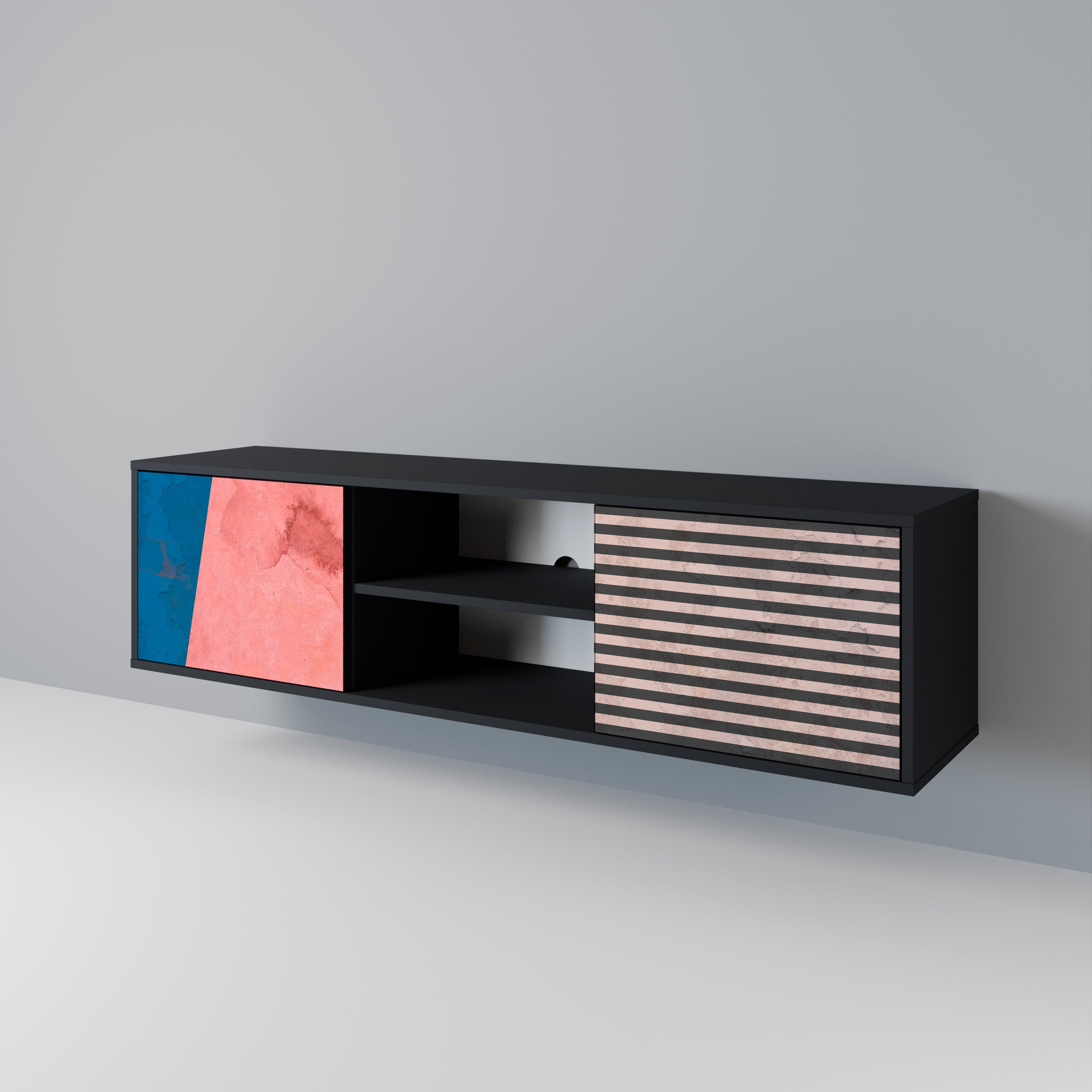 GLAMOROUS STRIPE TV-Lowboard mit 2 Türen in Schwarz