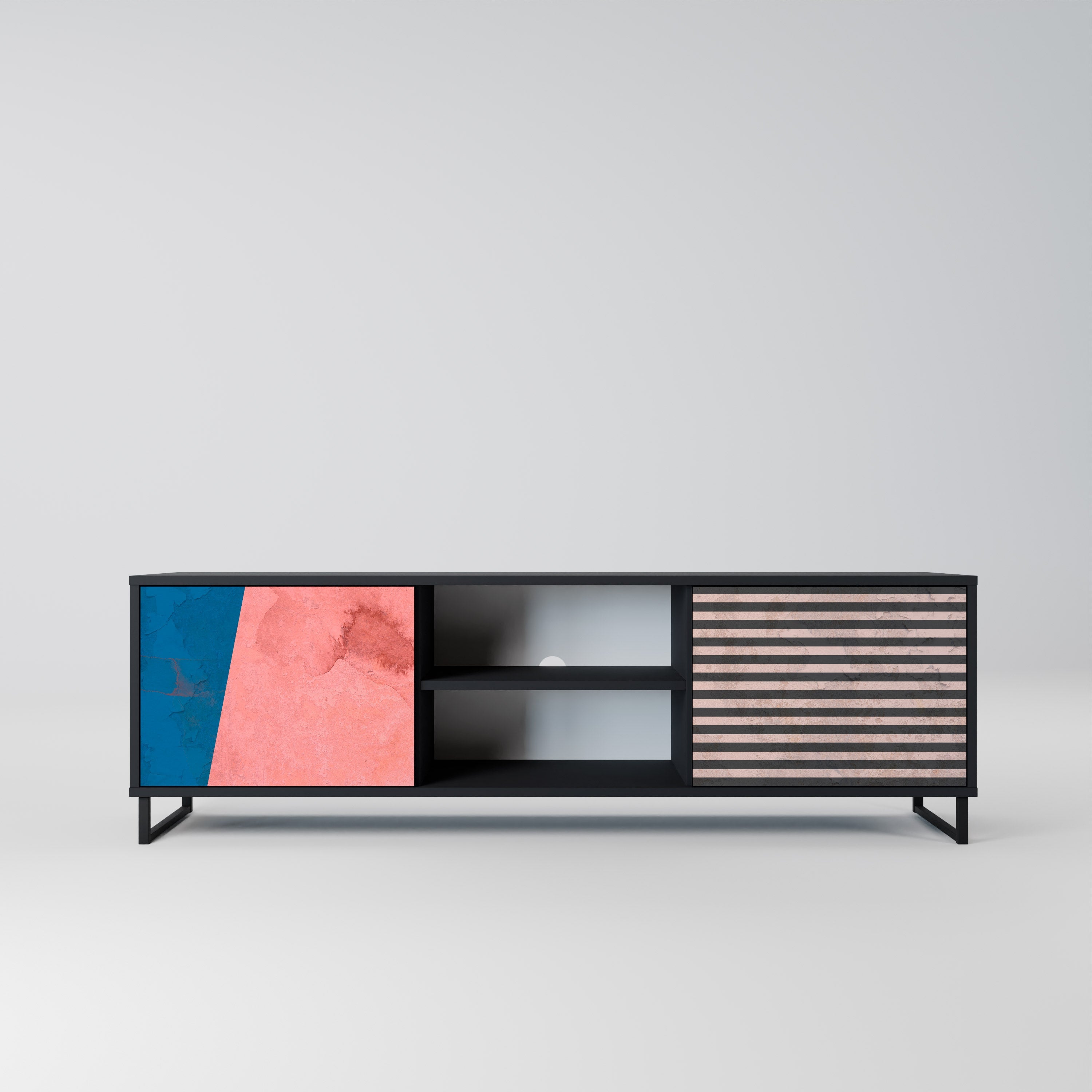 GLAMOROUS STRIPE TV-Lowboard mit 2 Türen in Schwarz