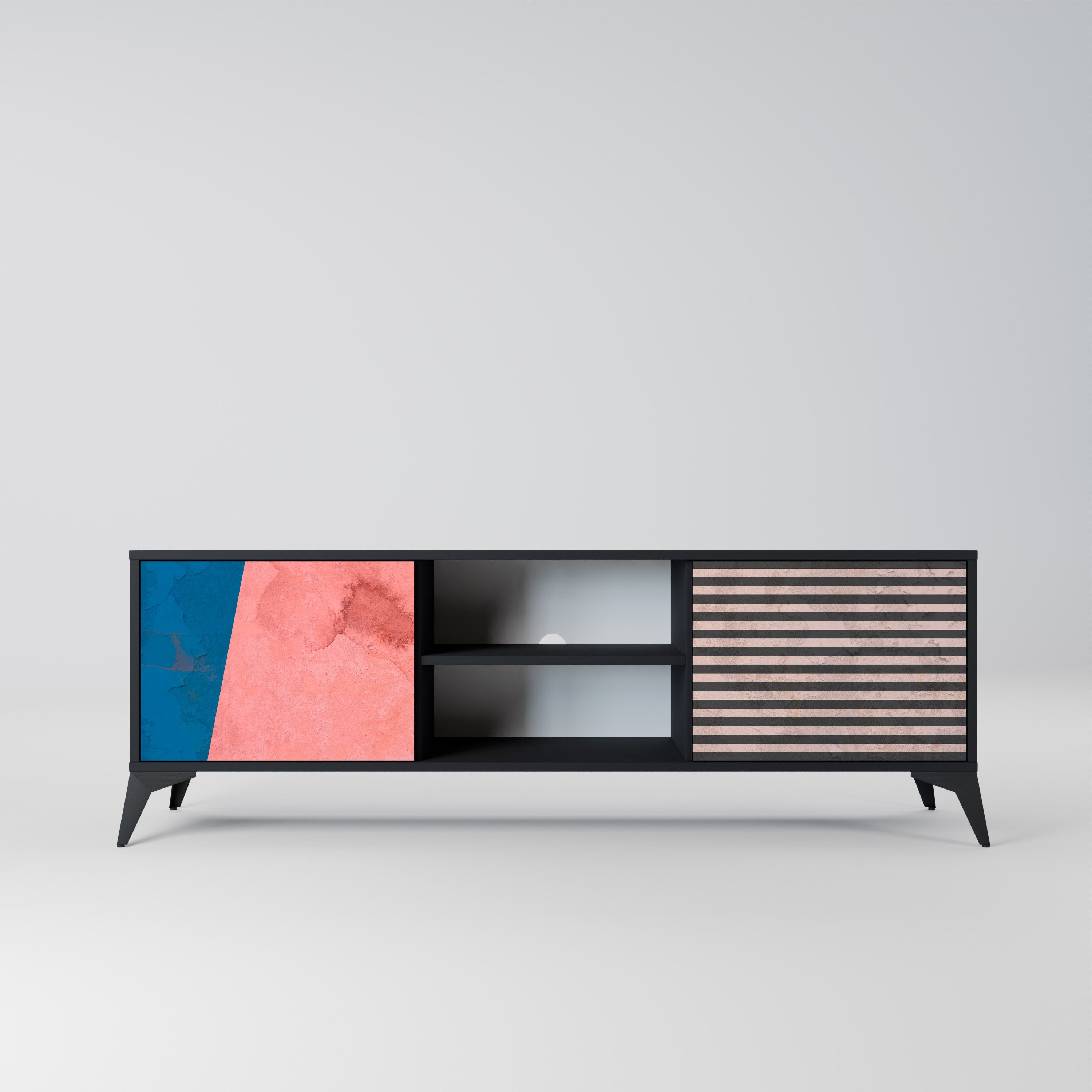 GLAMOROUS STRIPE TV-Lowboard mit 2 Türen in Schwarz