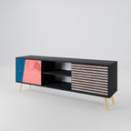 GLAMOROUS STRIPE TV-Lowboard mit 2 Türen in Schwarz