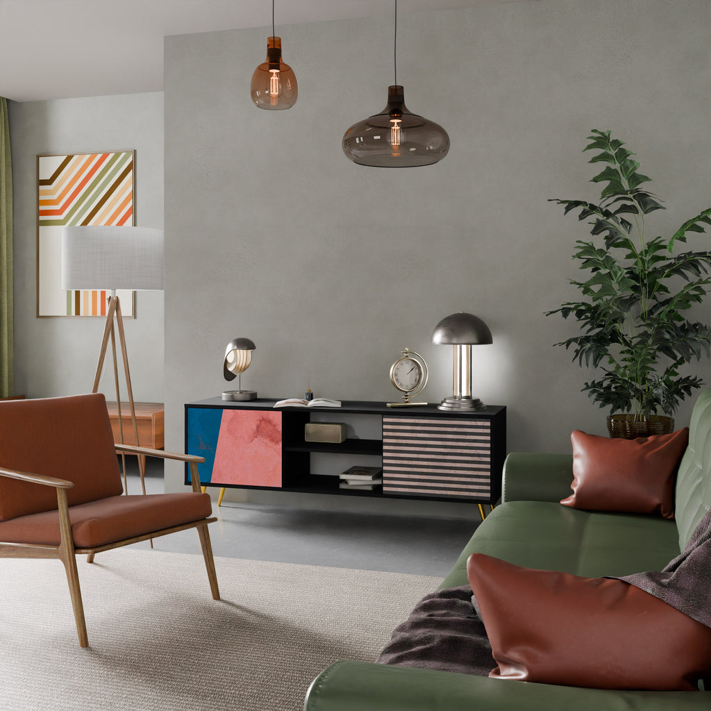 GLAMOROUS STRIPE TV-Lowboard mit 2 Türen in Schwarz