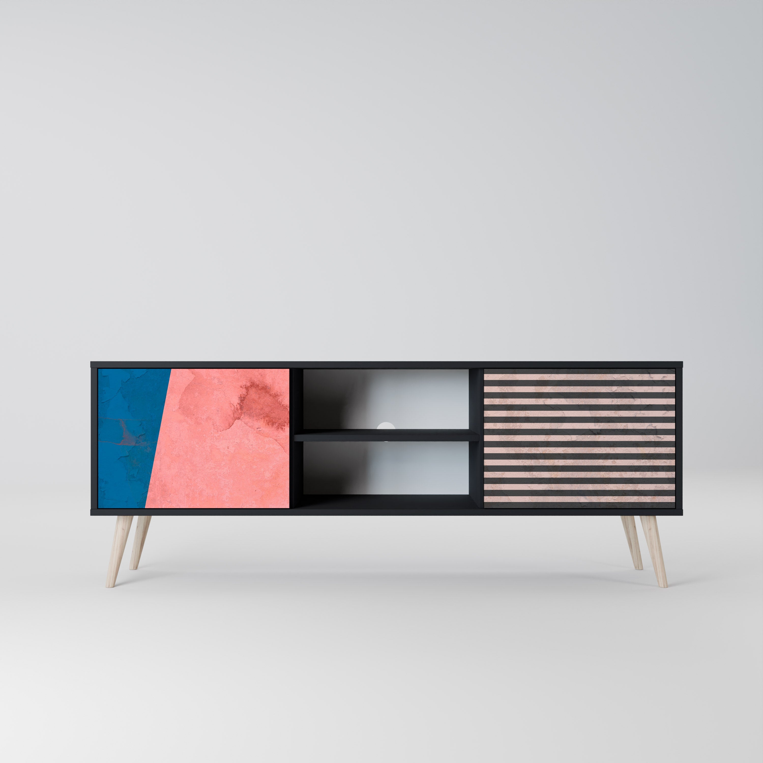 GLAMOROUS STRIPE TV-Lowboard mit 2 Türen in Schwarz