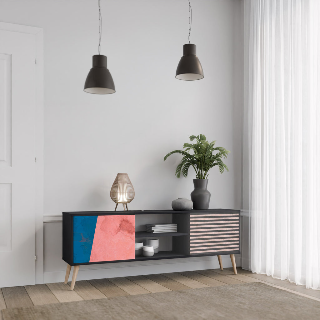 GLAMOROUS STRIPE TV-Lowboard mit 2 Türen in Schwarz