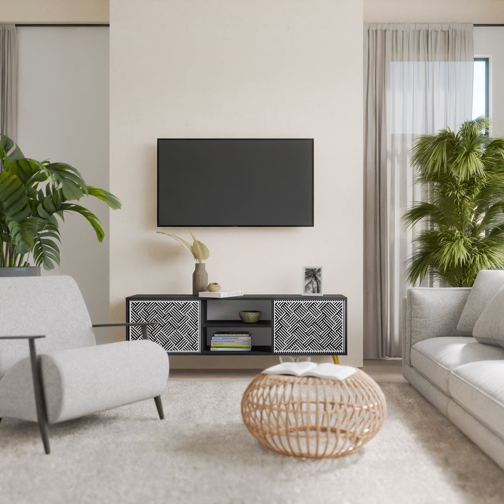 TEMPORARY SEQUENCE TV-Lowboard mit 2 Türen in Schwarz