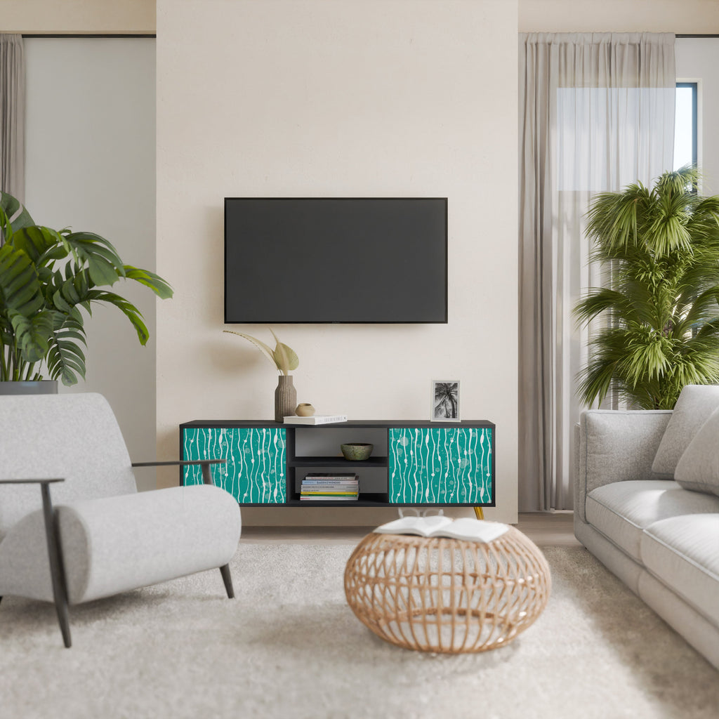 TURQUOISE RAIN TV-Lowboard mit 2 Türen in Schwarz