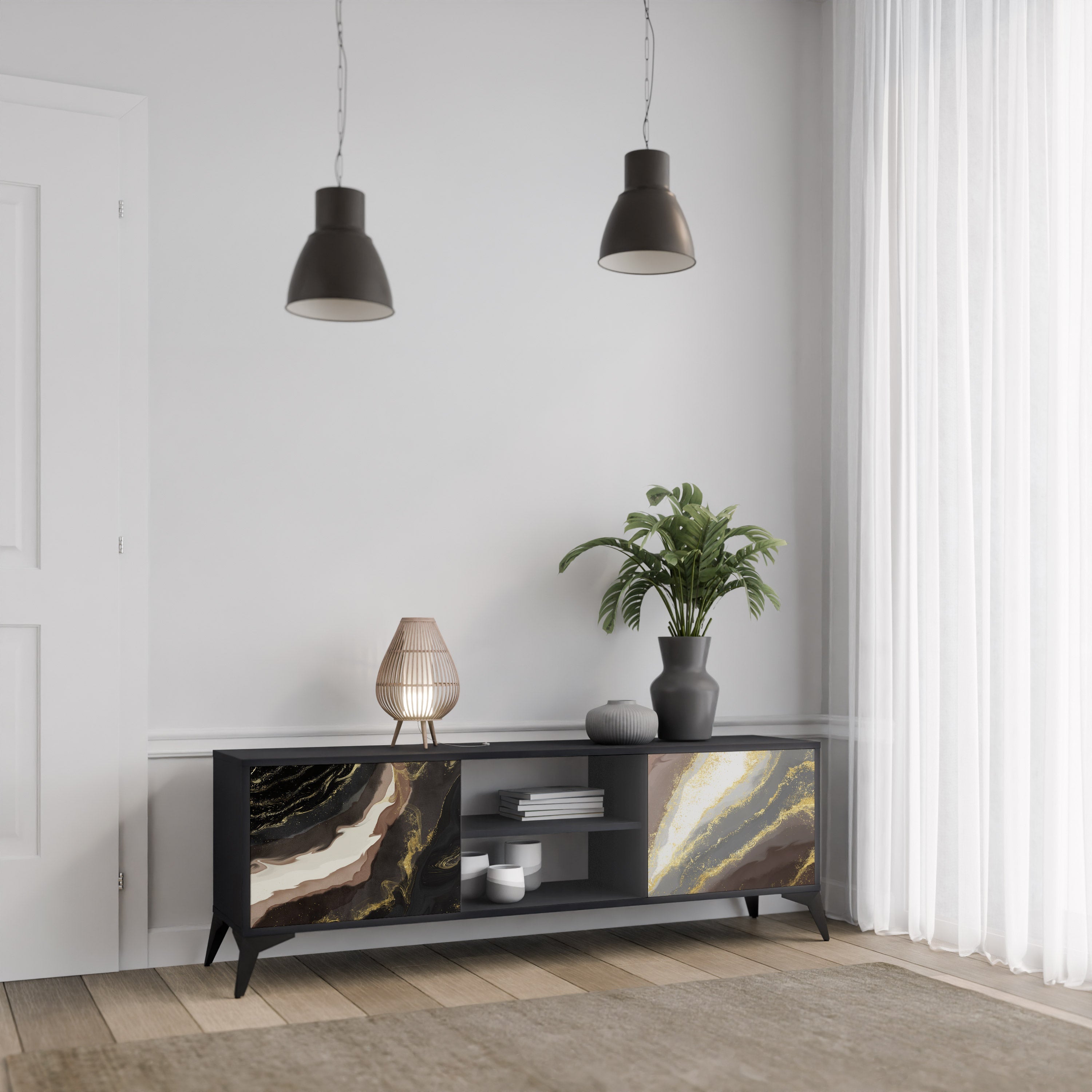 GOLD DUST TV-Lowboard mit 2 Türen in Schwarz