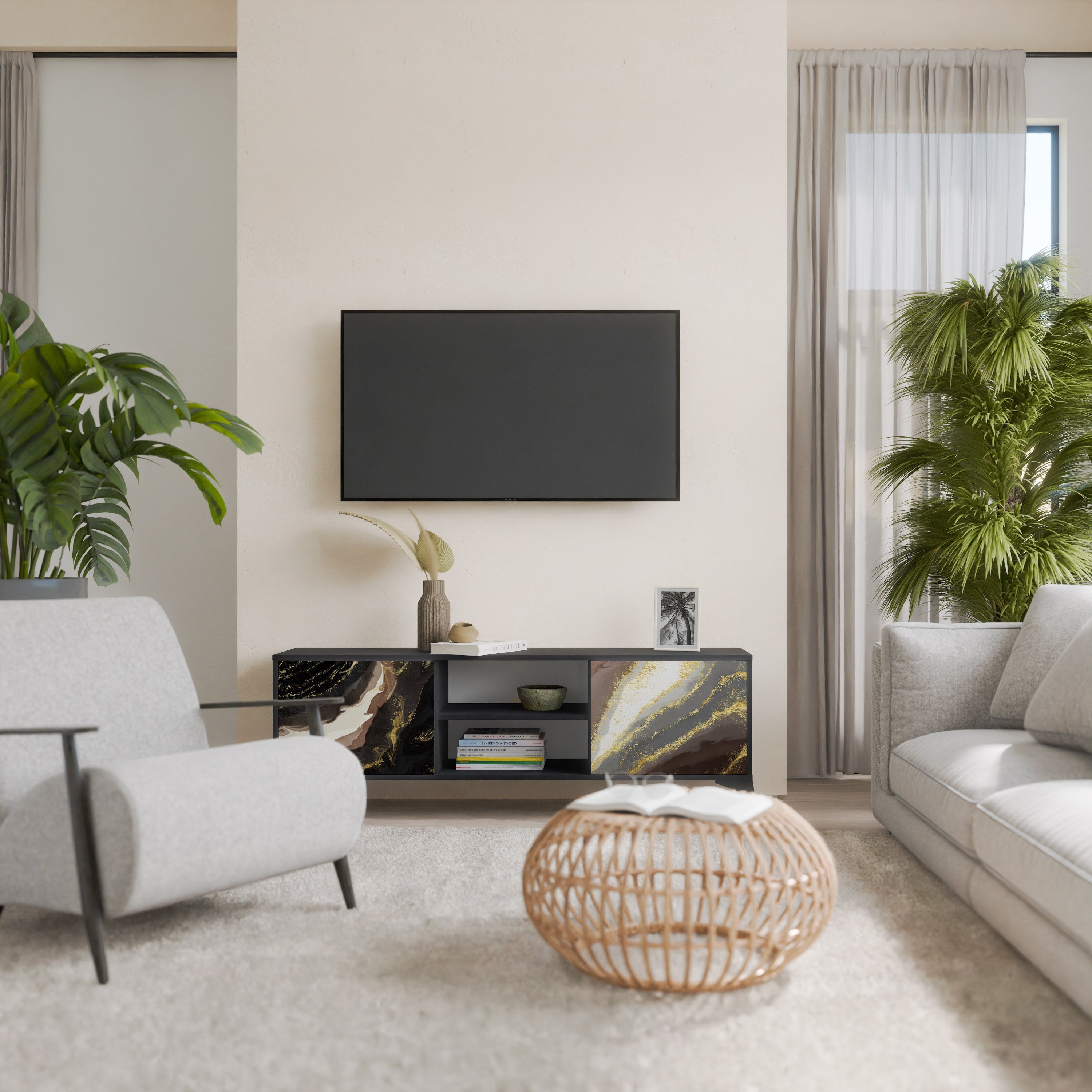 GOLD DUST TV-Lowboard mit 2 Türen in Schwarz