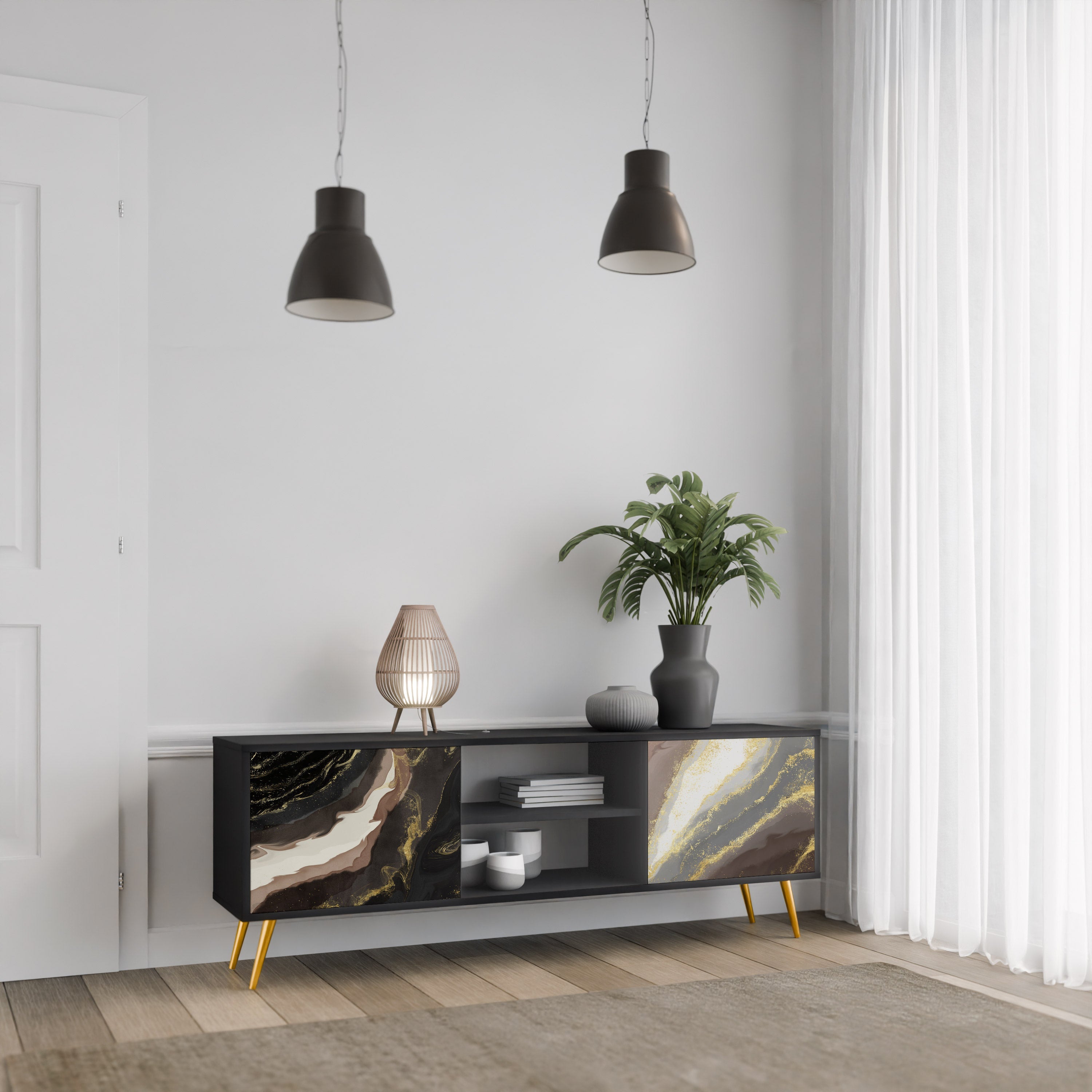 GOLD DUST TV-Lowboard mit 2 Türen in Schwarz