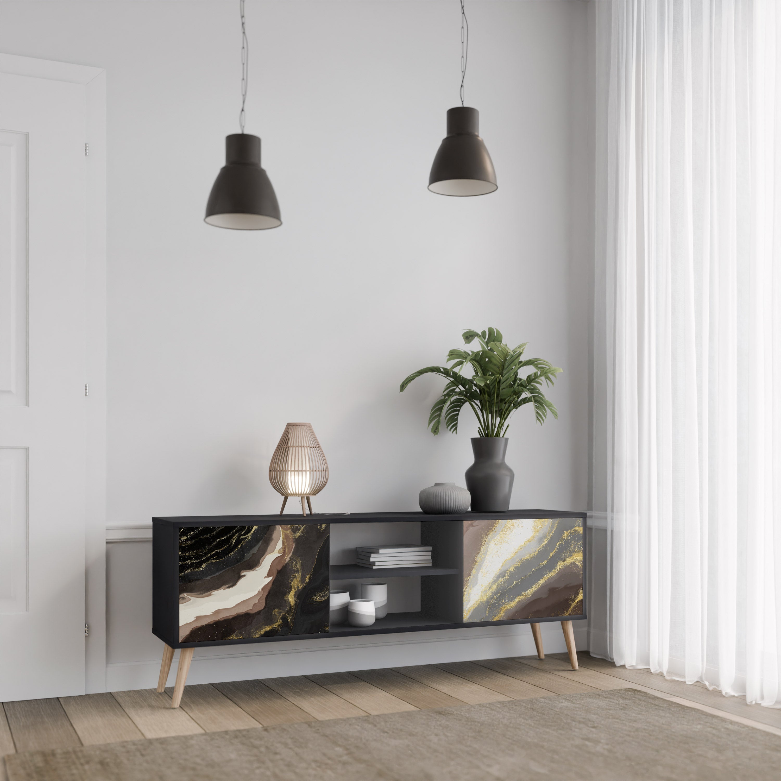 GOLD DUST TV-Lowboard mit 2 Türen in Schwarz