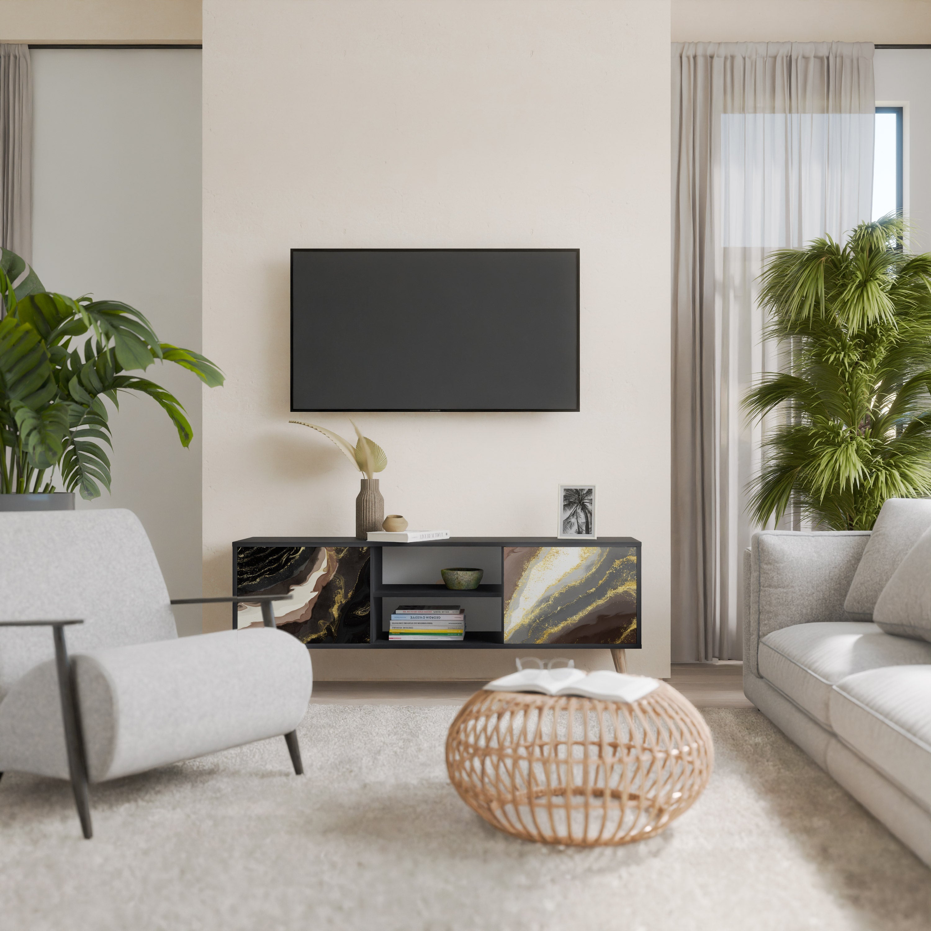 GOLD DUST TV-Lowboard mit 2 Türen in Schwarz