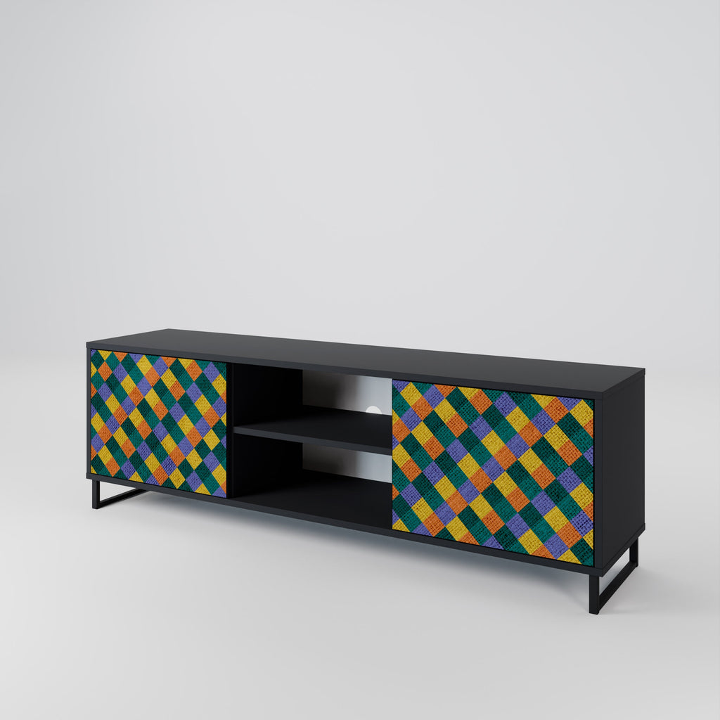 PAINTED SQUARES MIX 2-Door TV Stand in Black Finish