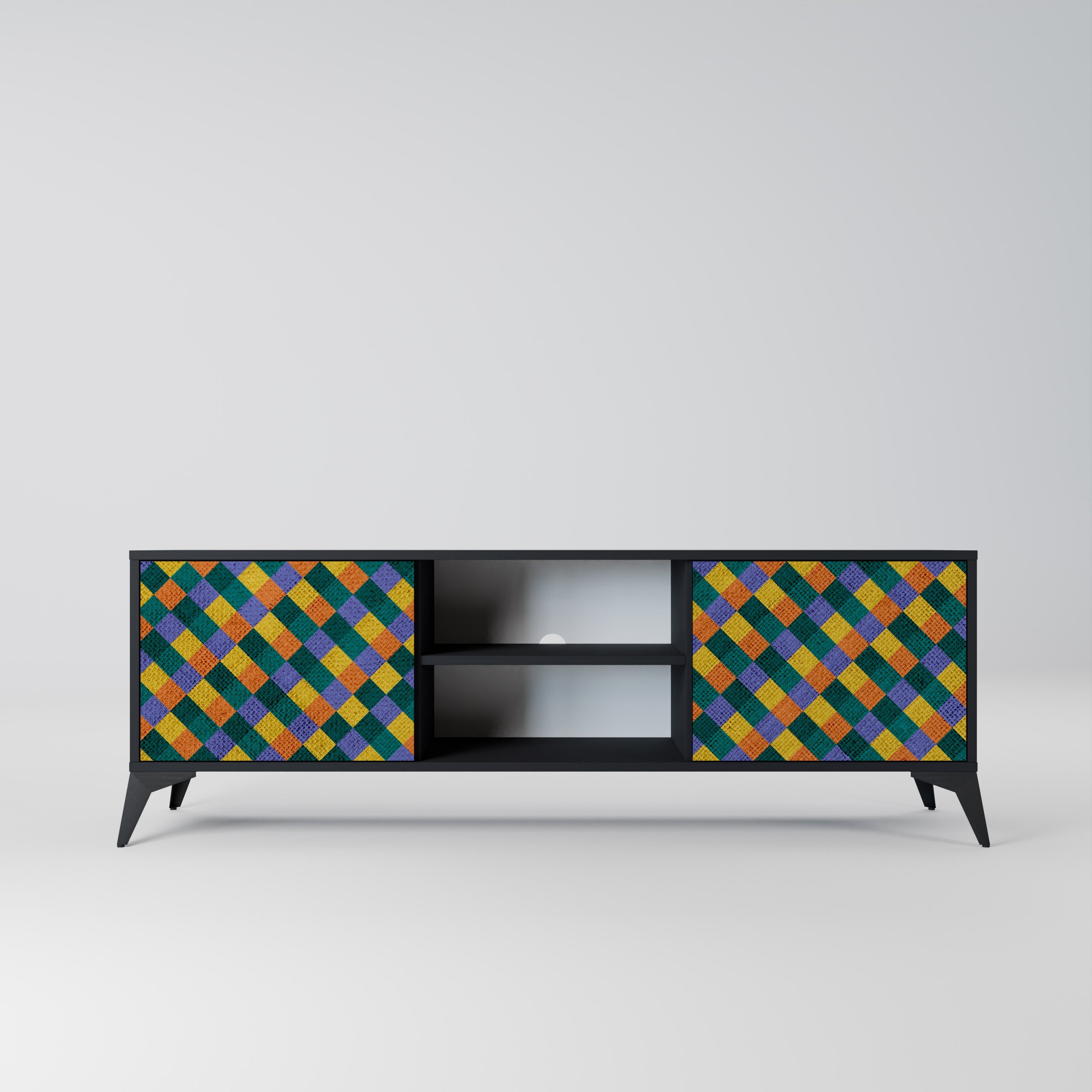 PAINTED SQUARES MIX 2-Door TV Stand in Black Finish