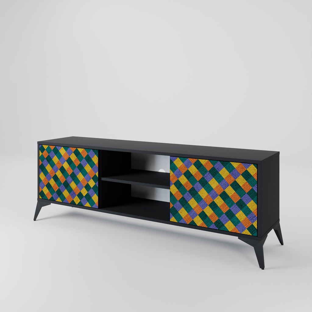 PAINTED SQUARES MIX 2-Door TV Stand in Black Finish