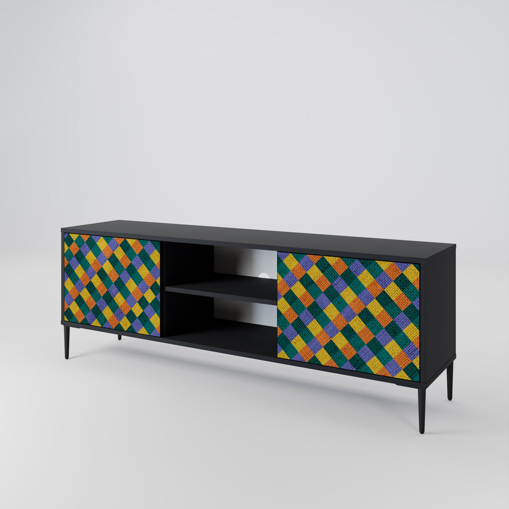 PAINTED SQUARES MIX 2-Door TV Stand in Black Finish