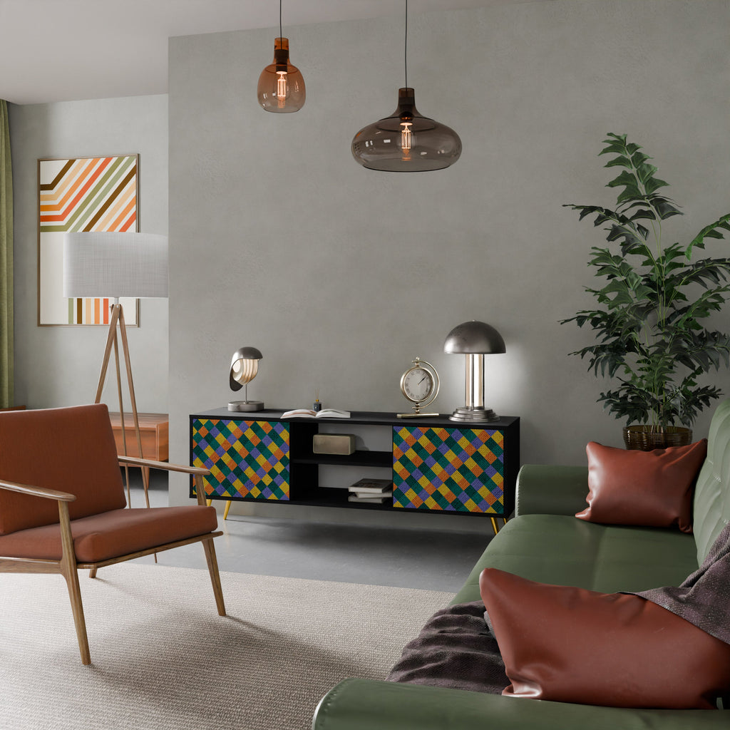 PAINTED SQUARES MIX 2-Door TV Stand in Black Finish