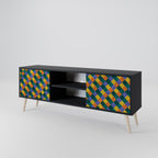 PAINTED SQUARES MIX 2-Door TV Stand in Black Finish
