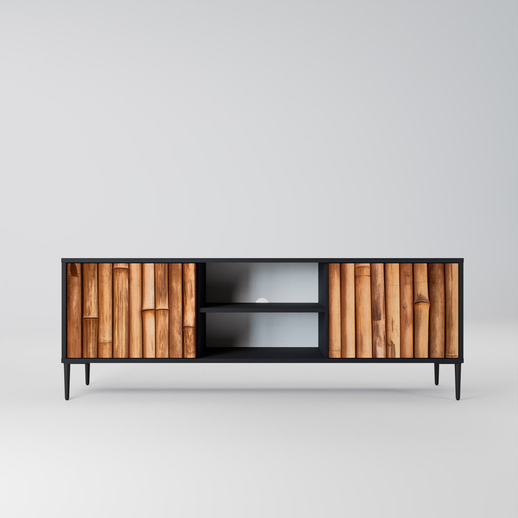 NATURAL WOOD TV-Lowboard mit 2 Türen in Schwarz