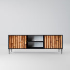 NATURAL WOOD TV-Lowboard mit 2 Türen in Schwarz