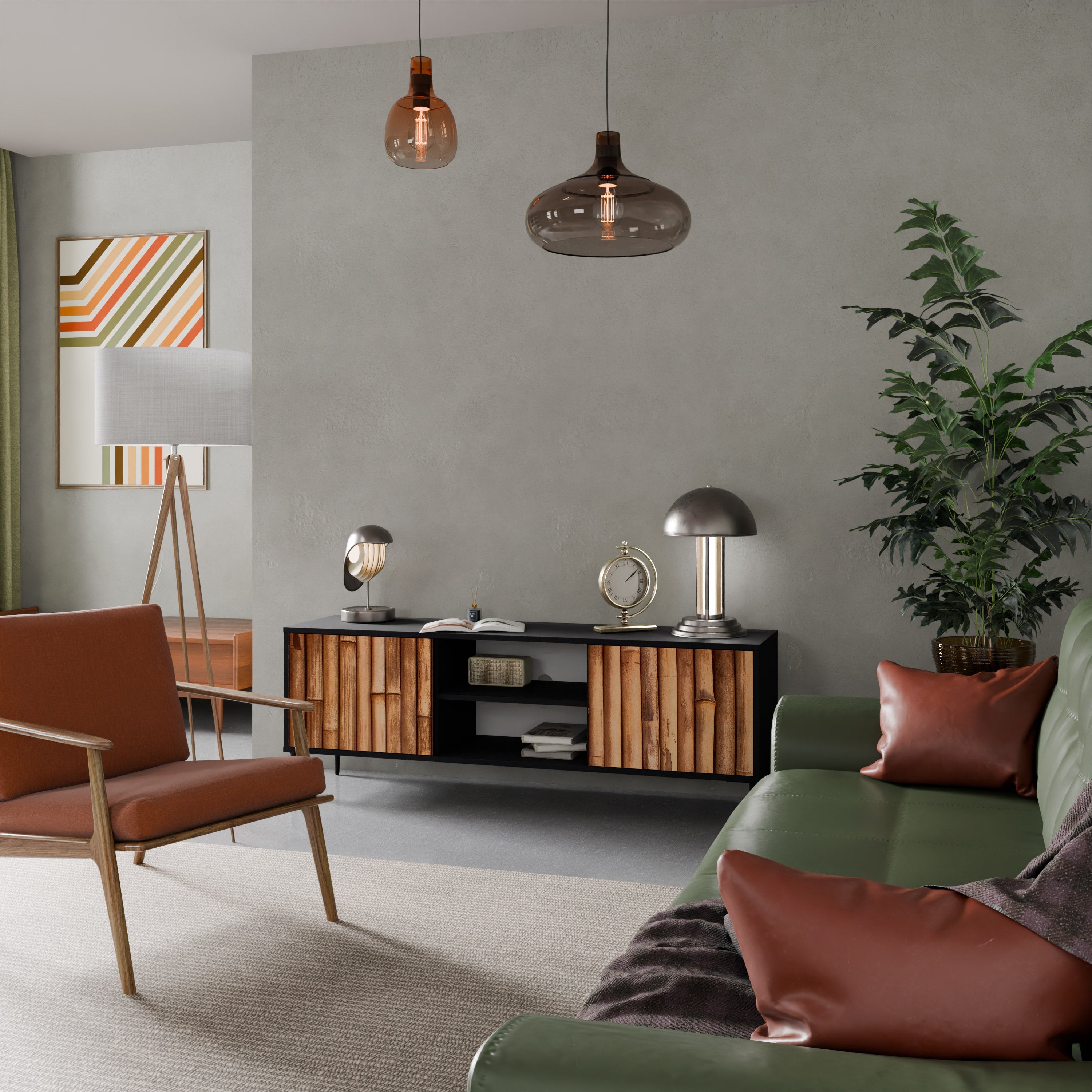 NATURAL WOOD 2-Door TV Stand in Black Finish