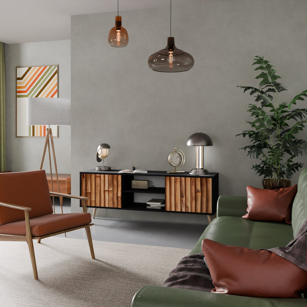 NATURAL WOOD TV-Lowboard mit 2 Türen in Schwarz