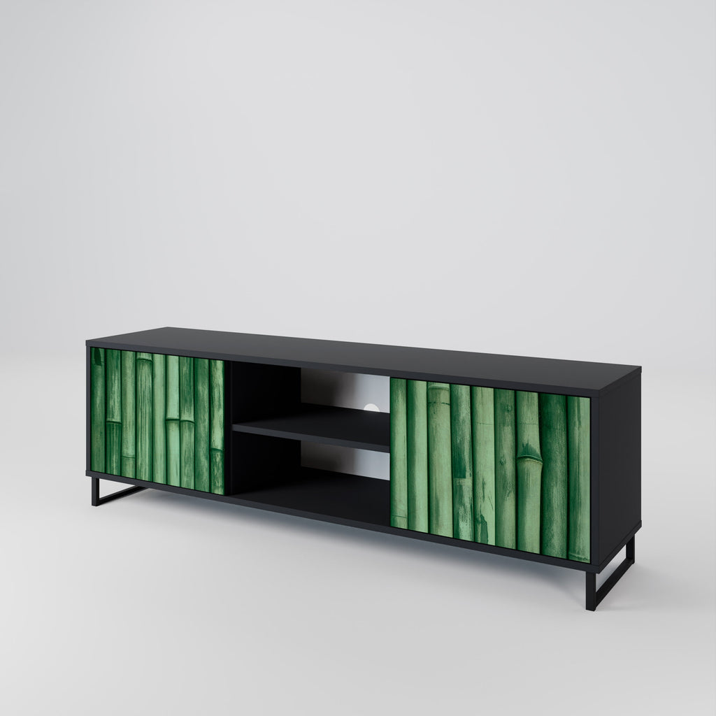 NATURAL GREEN 2-Door TV Stand in Black Finish