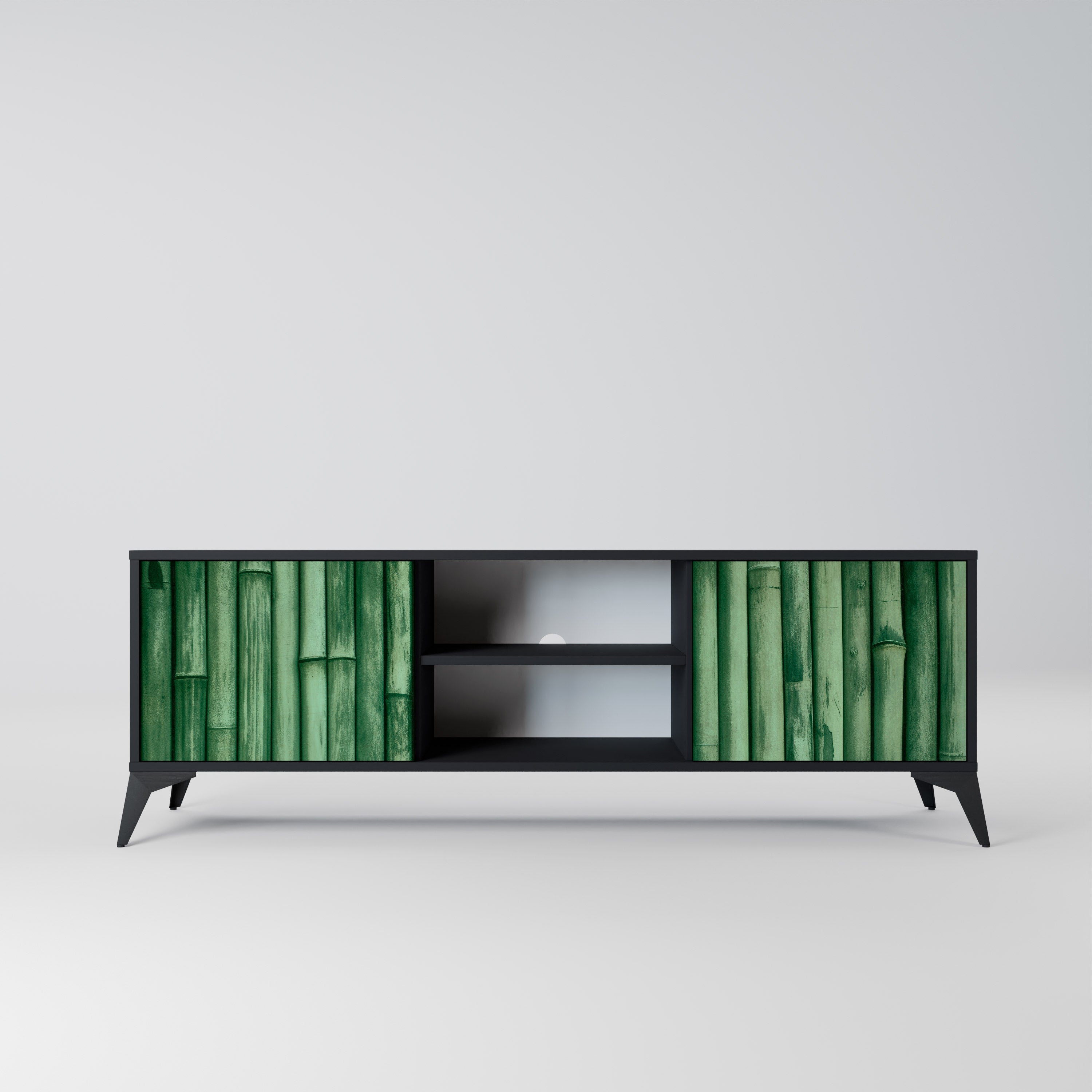 NATURAL GREEN 2-Door TV Stand in Black Finish