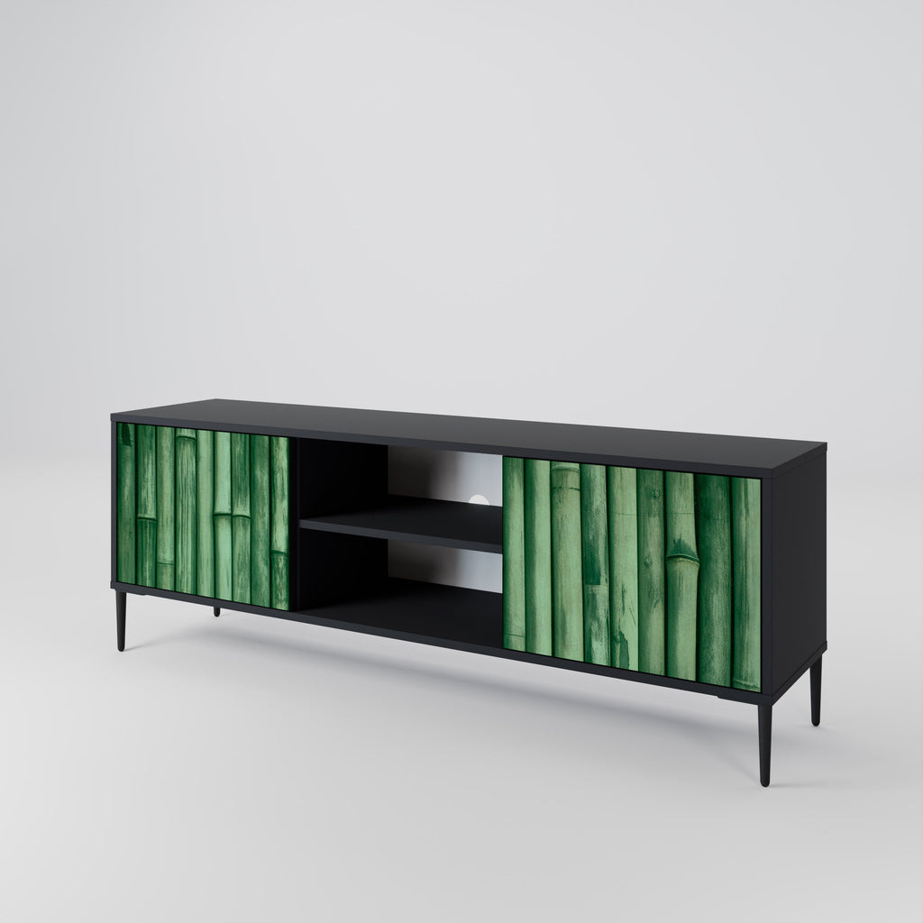 NATURAL GREEN 2-Door TV Stand in Black Finish