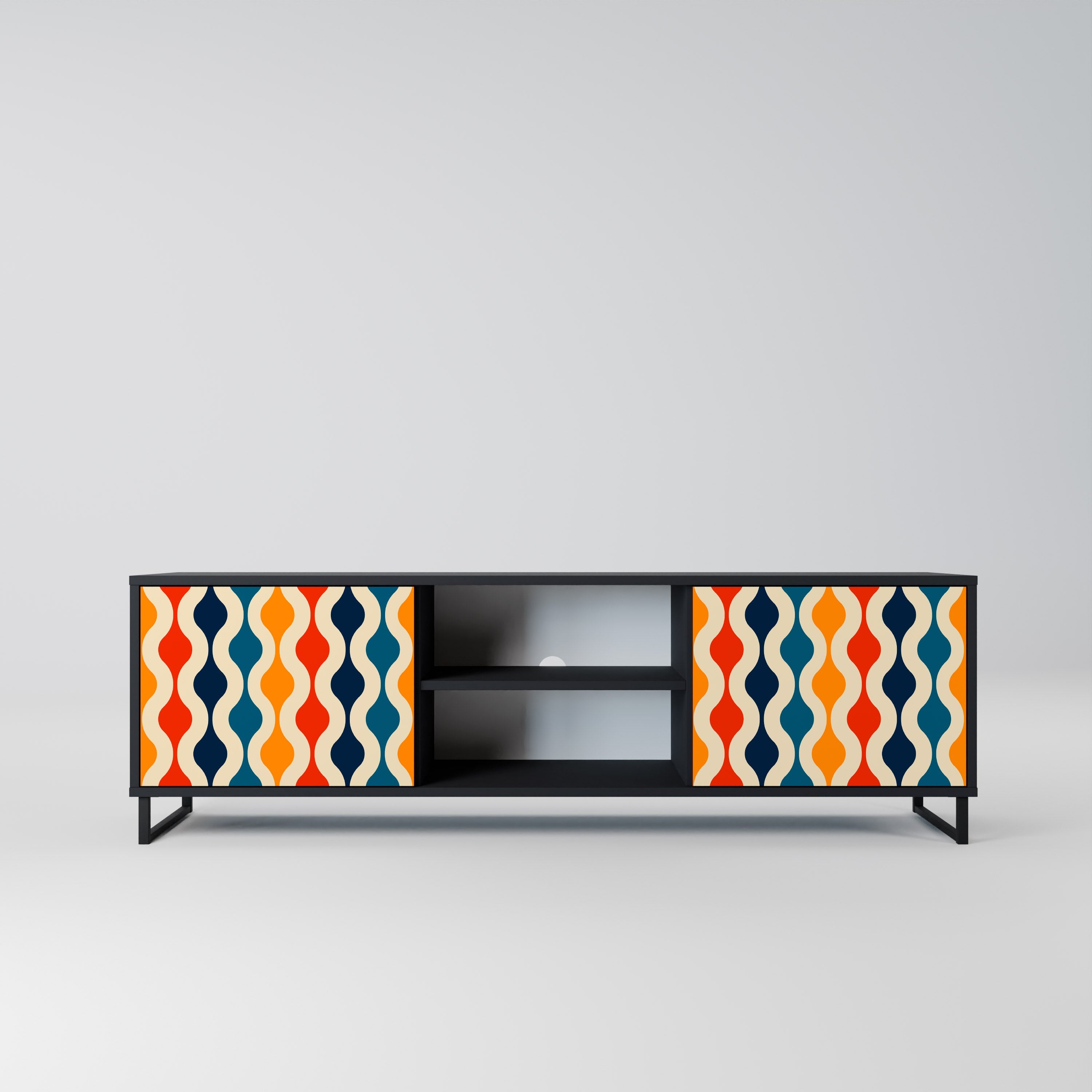 COLORFUL NOSTALGIA 2-Door TV Stand in Black Finish