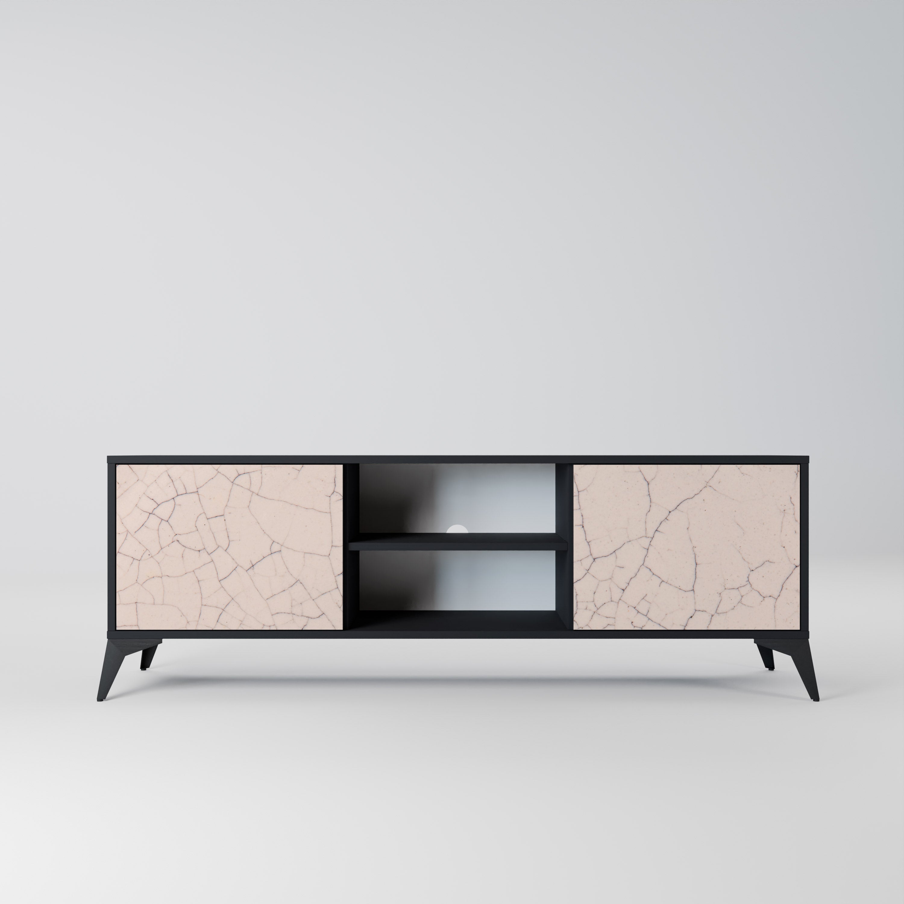 CERAMIC TEXTURE 2-Door TV Stand in Black Finish