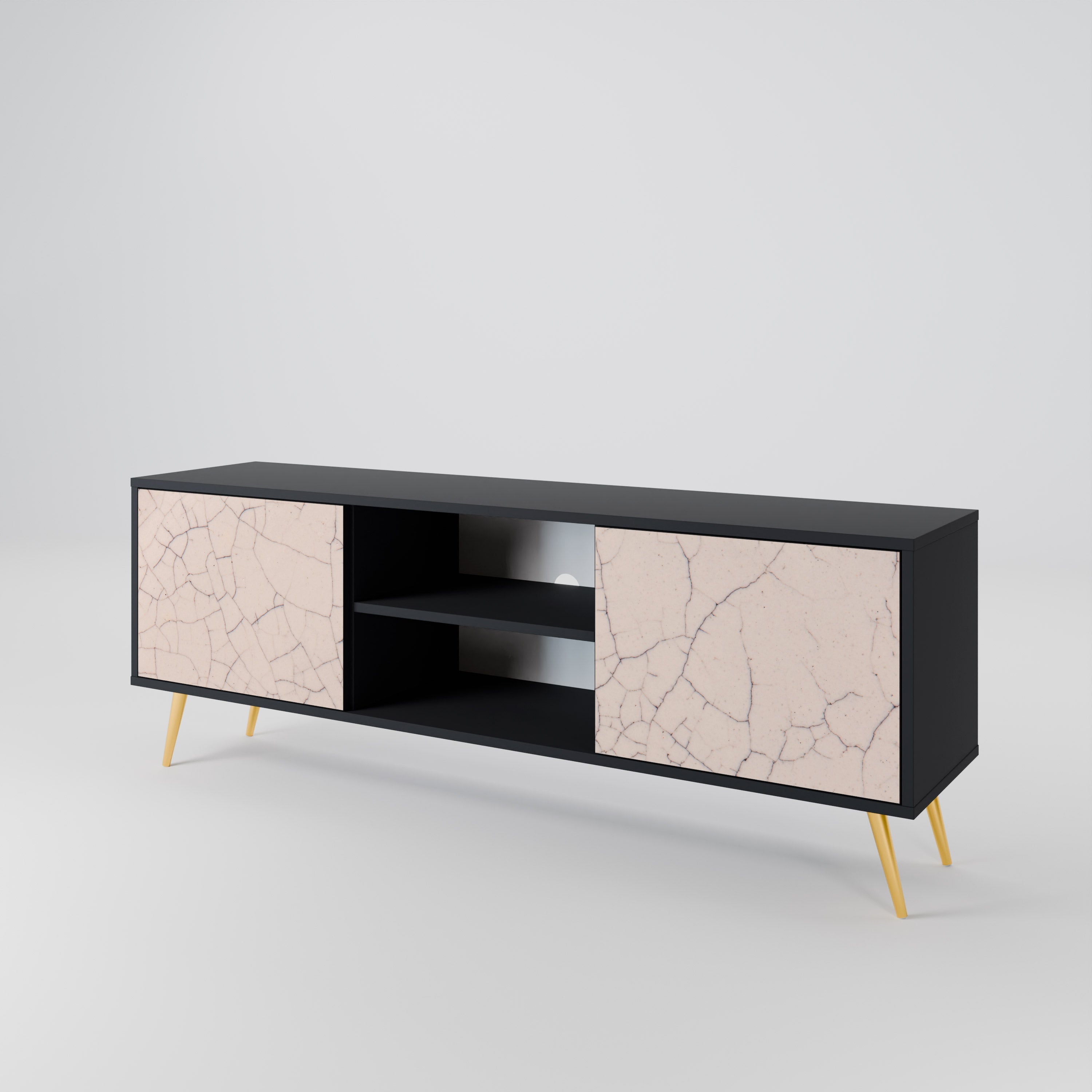 CERAMIC TEXTURE TV-Lowboard mit 2 Türen in Schwarz