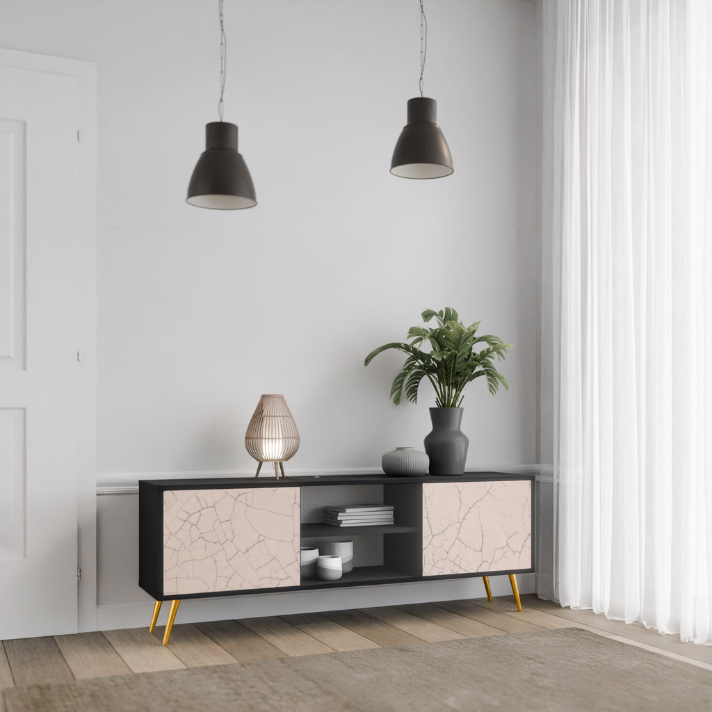 CERAMIC TEXTURE TV-Lowboard mit 2 Türen in Schwarz