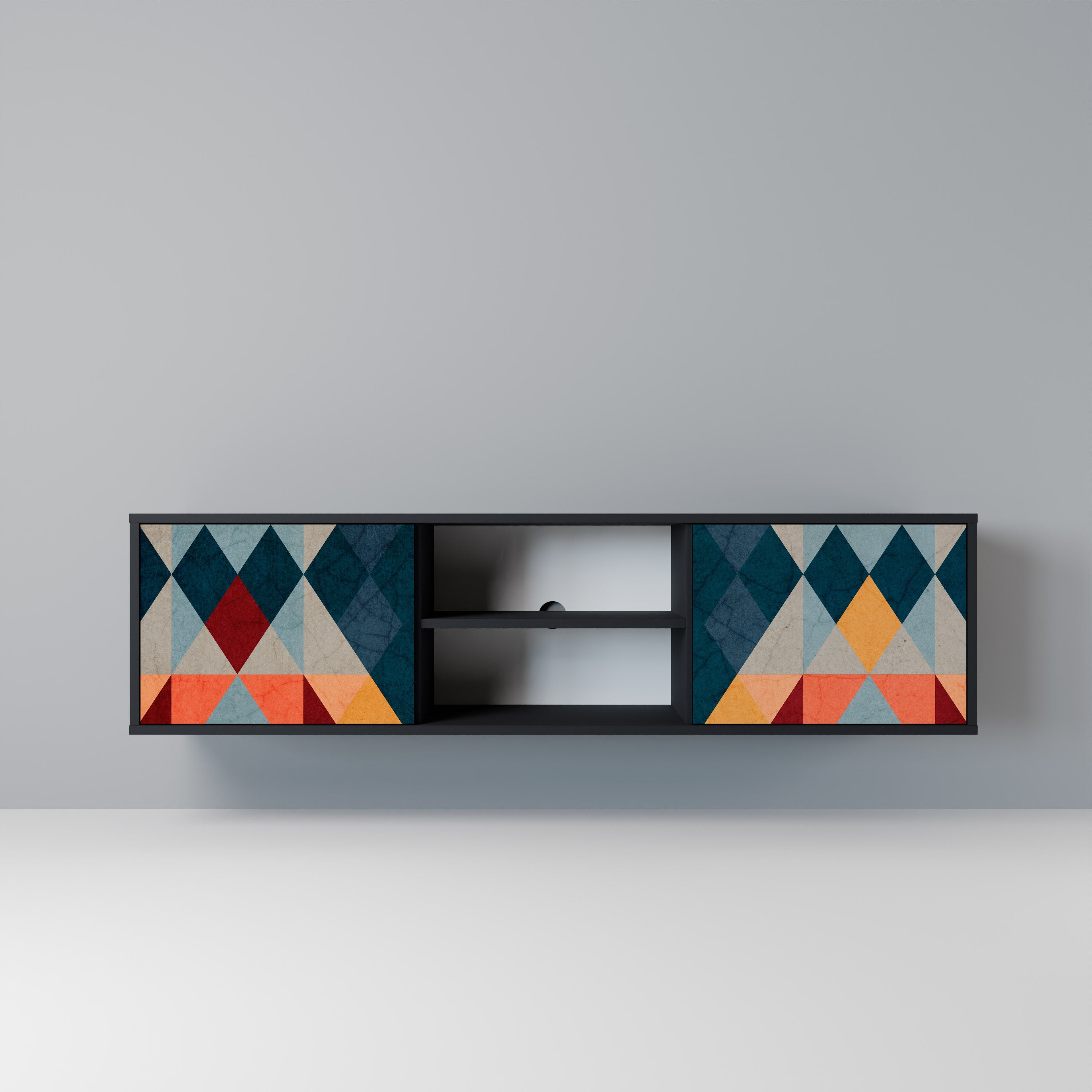 CRACKED ILLUSION 2-Door TV Stand in Black Finish