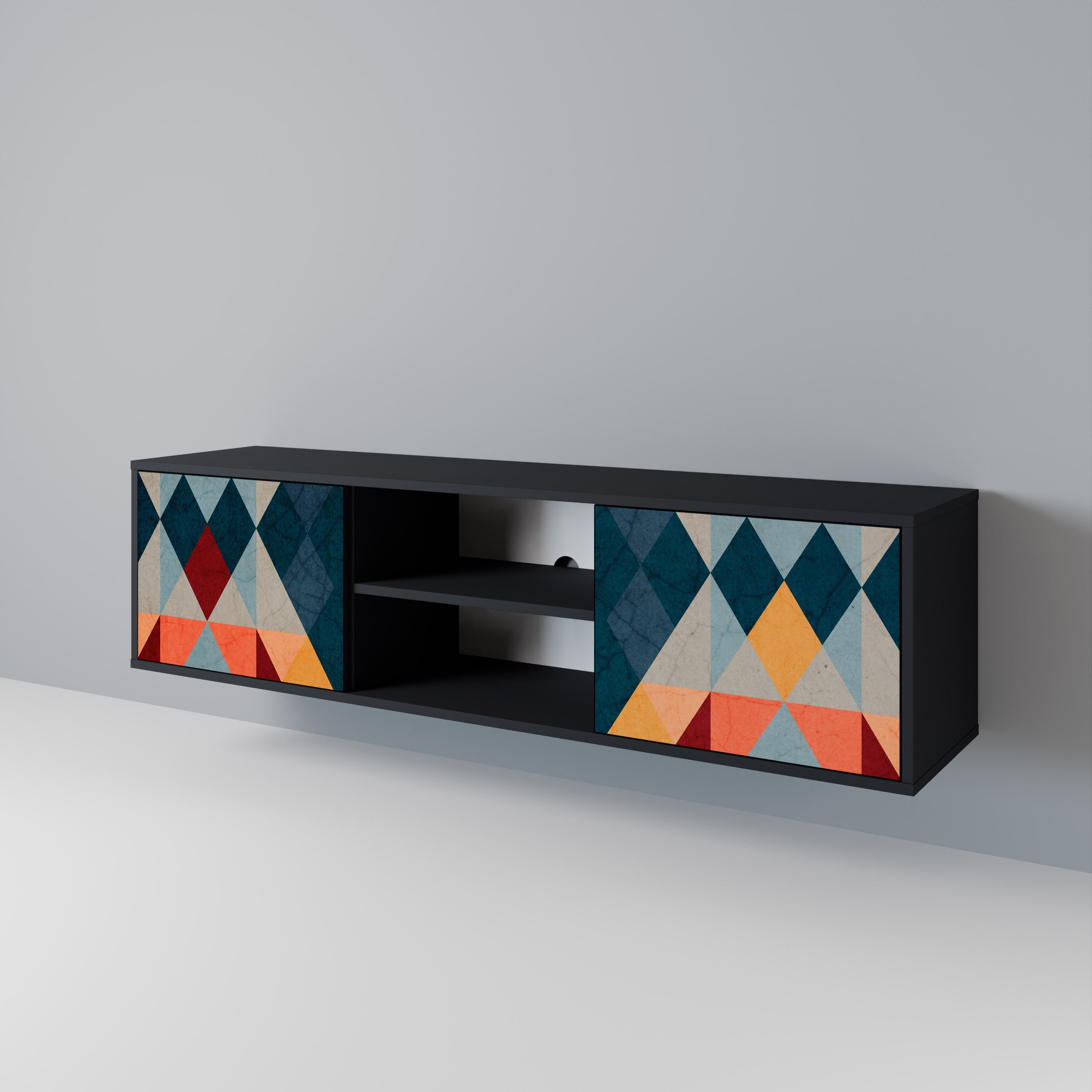 CRACKED ILLUSION TV-Lowboard mit 2 Türen in Schwarz