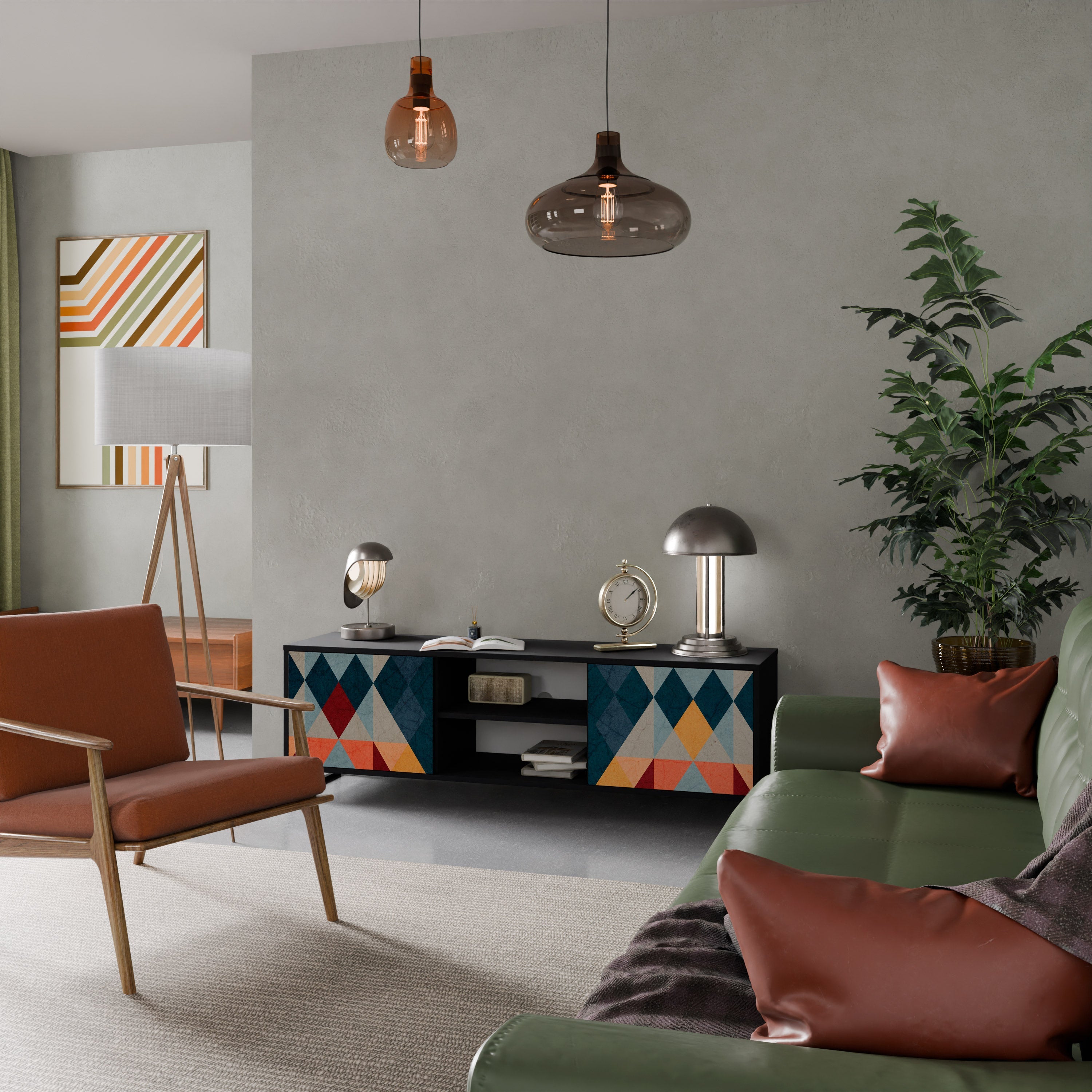 CRACKED ILLUSION TV-Lowboard mit 2 Türen in Schwarz