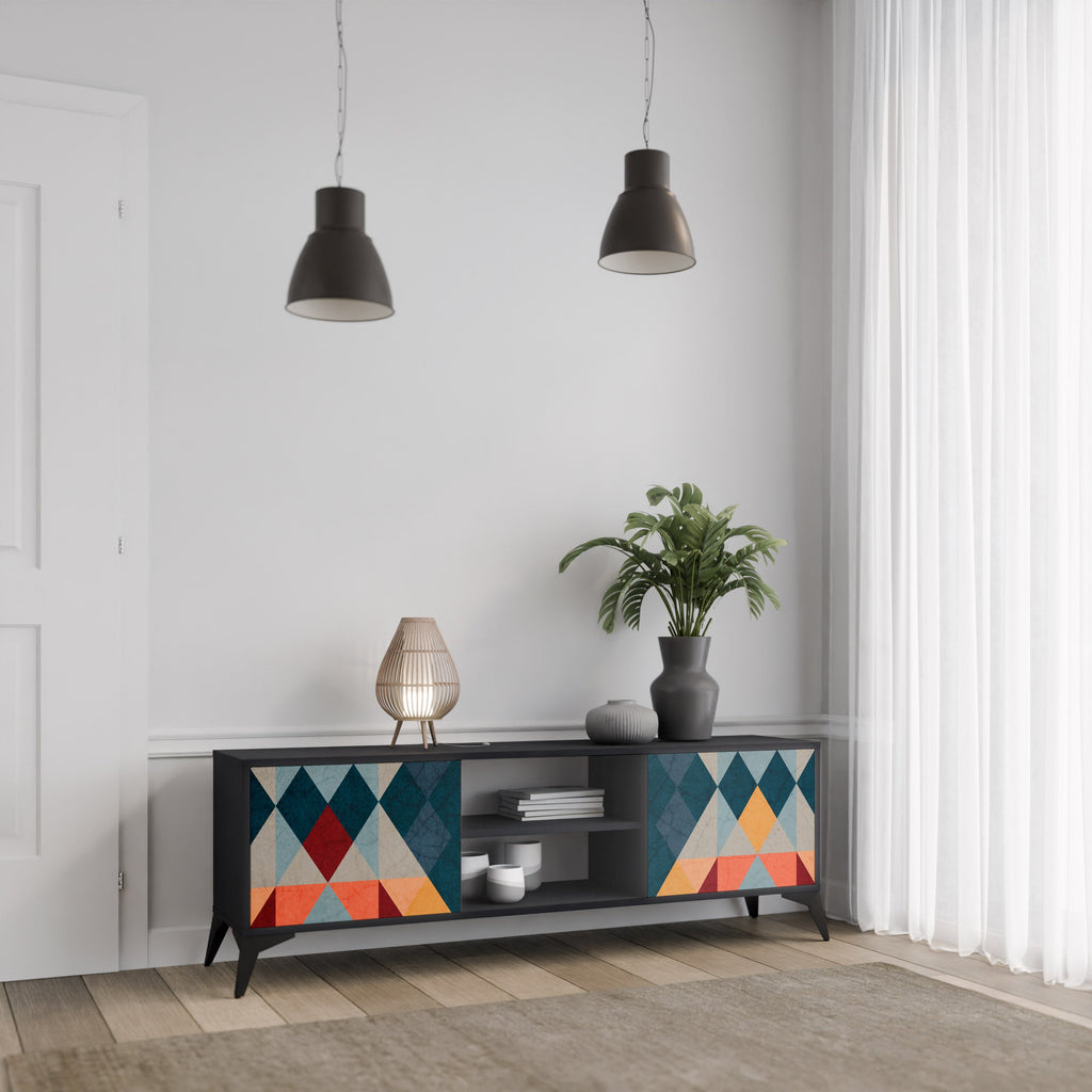 CRACKED ILLUSION TV-Lowboard mit 2 Türen in Schwarz