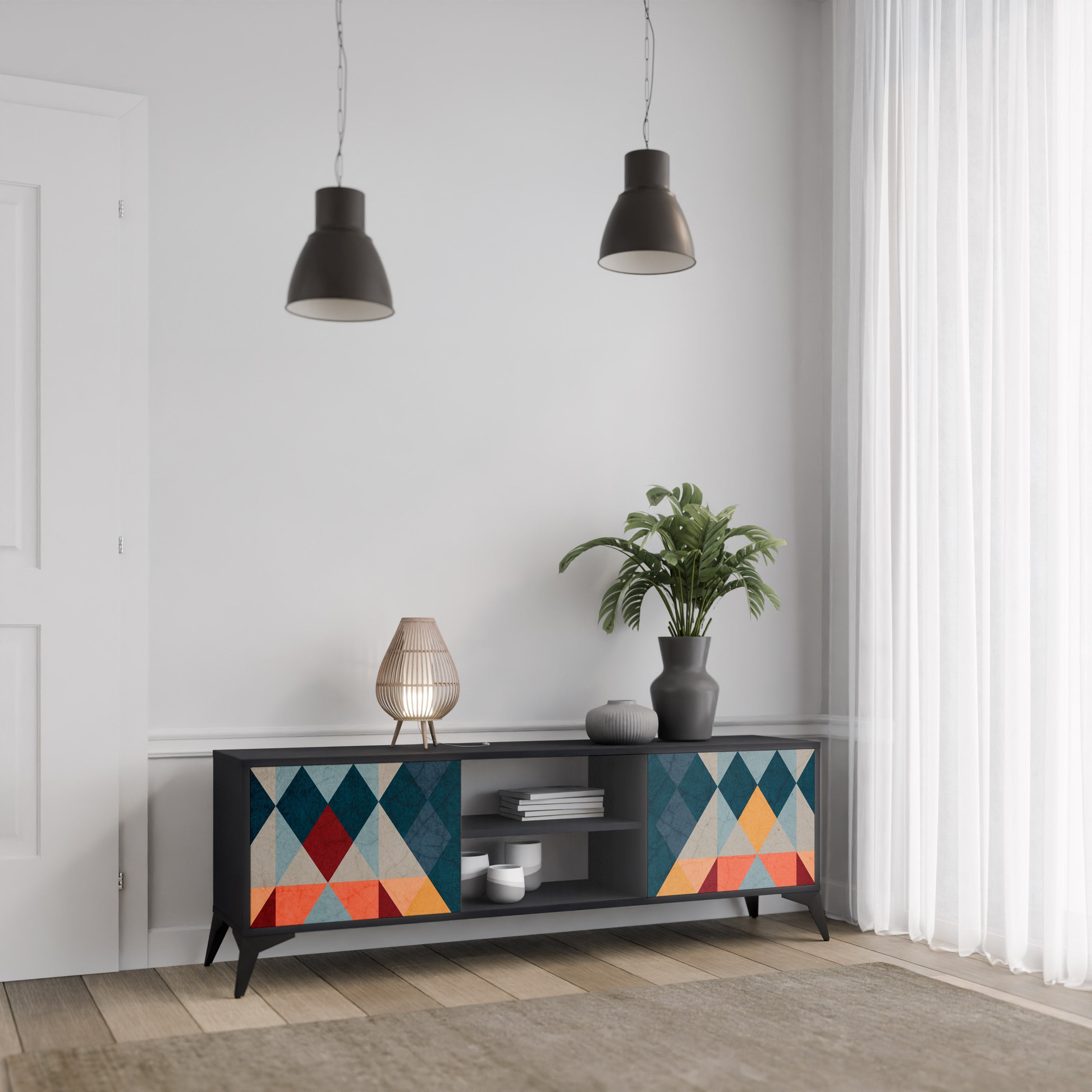 CRACKED ILLUSION TV-Lowboard mit 2 Türen in Schwarz