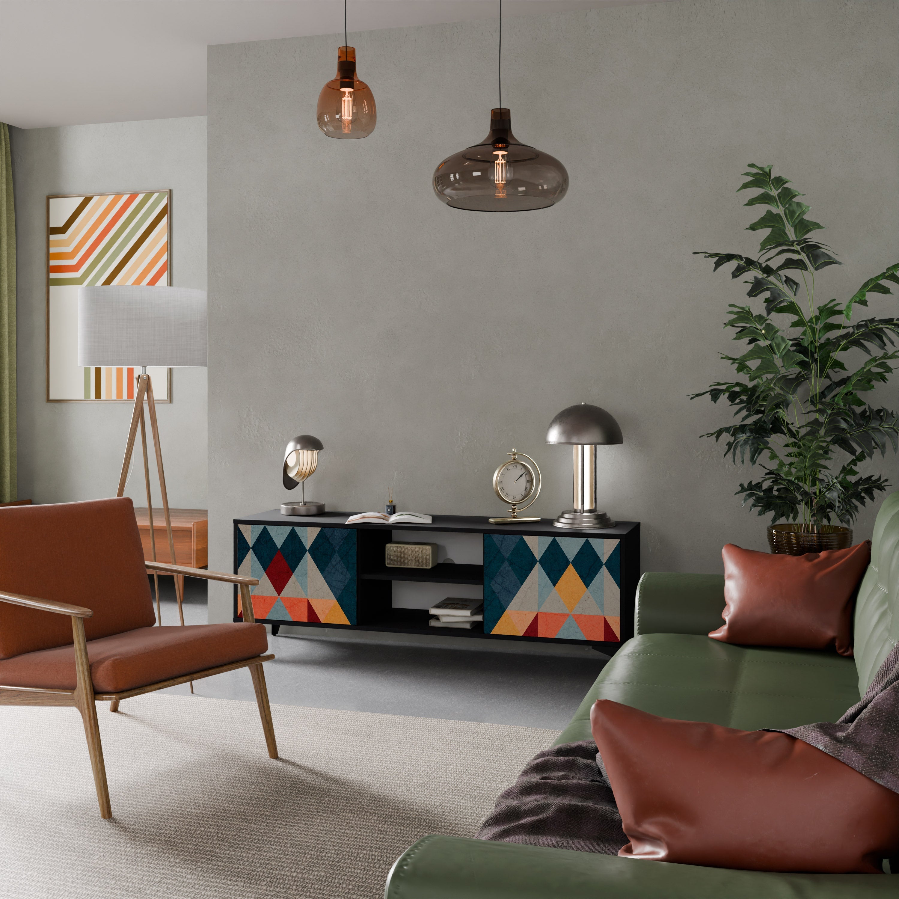 CRACKED ILLUSION TV-Lowboard mit 2 Türen in Schwarz