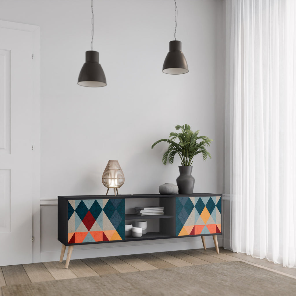 CRACKED ILLUSION TV-Lowboard mit 2 Türen in Schwarz