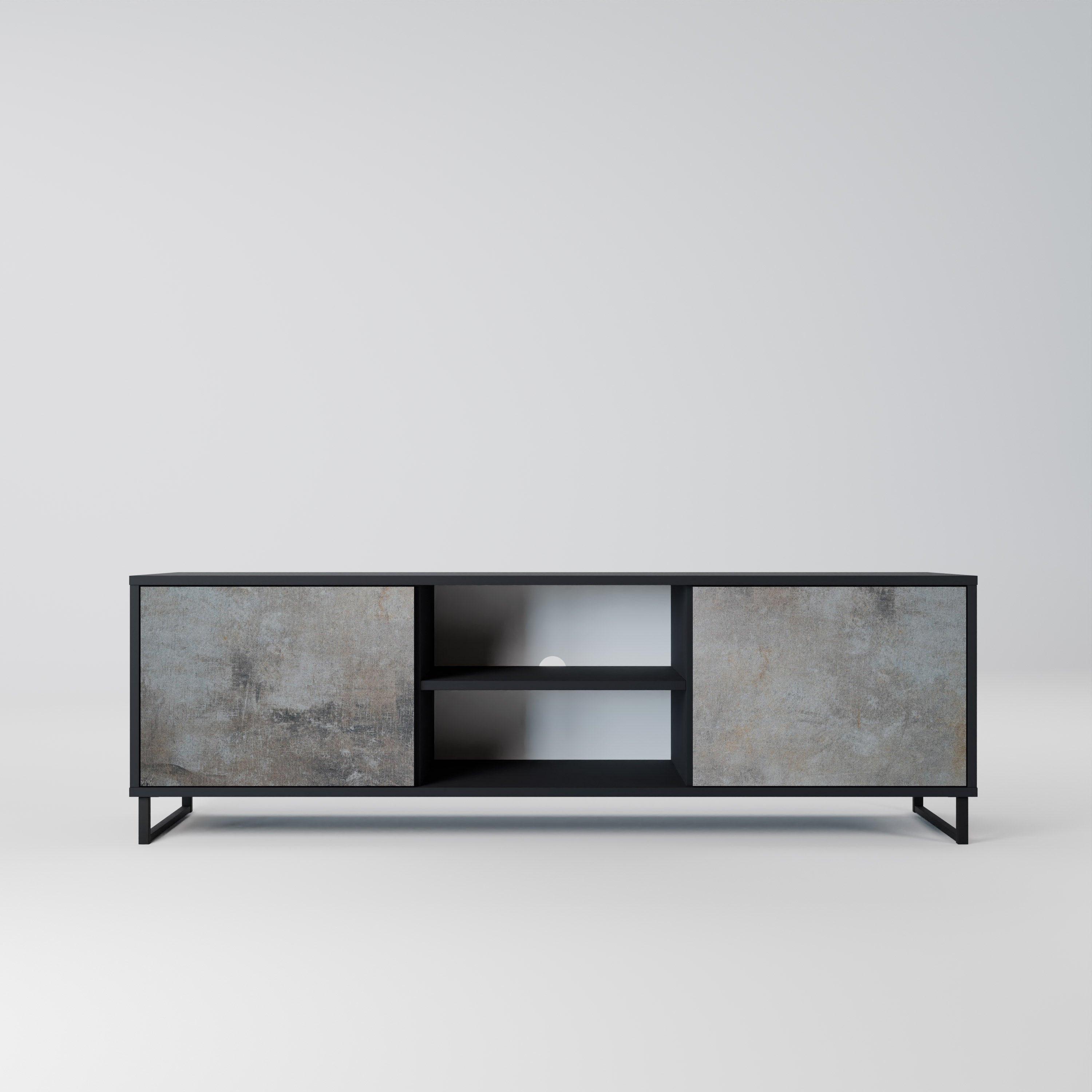 CONCRETE WALL 2-Door TV Stand in Black Finish
