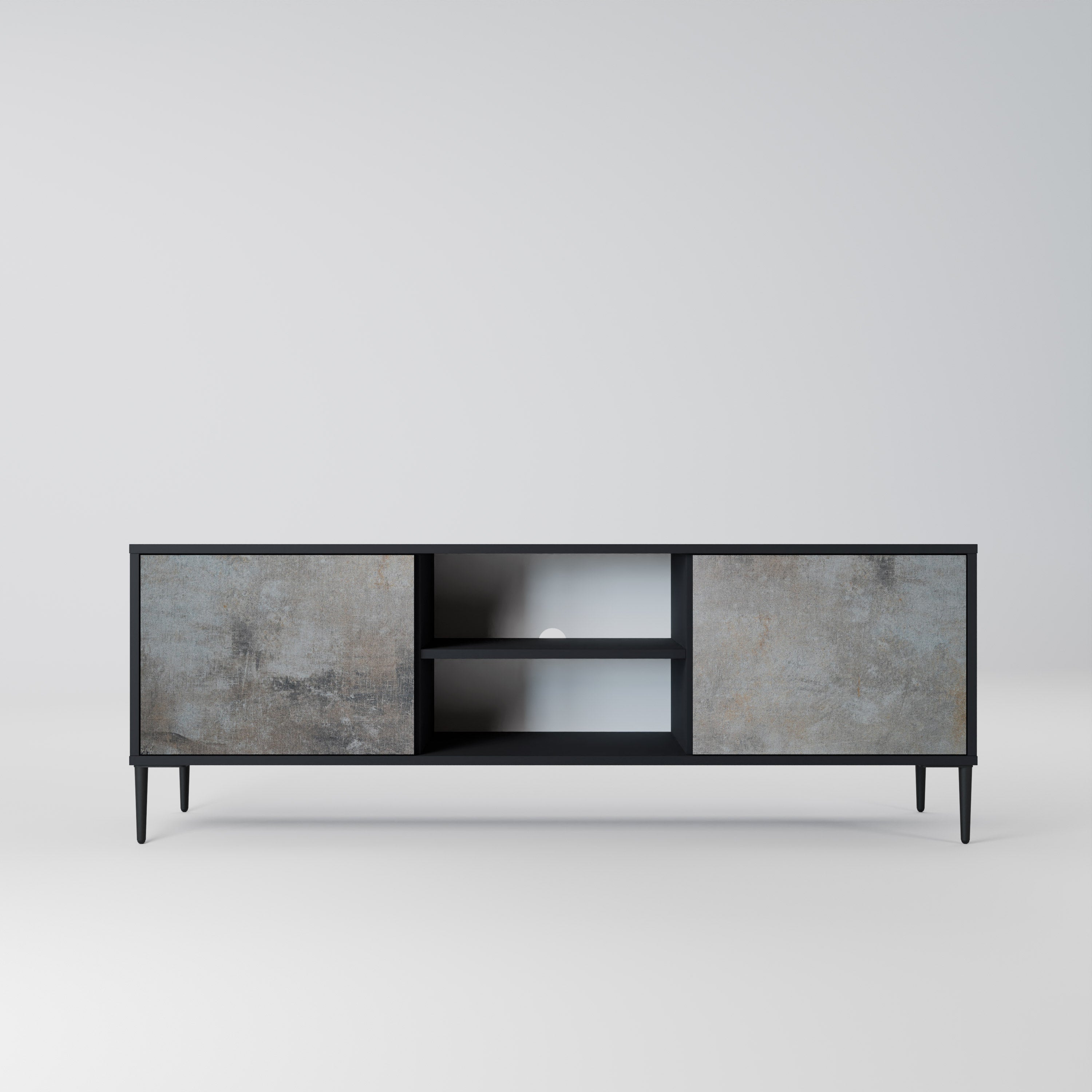 CONCRETE WALL 2-Door TV Stand in Black Finish