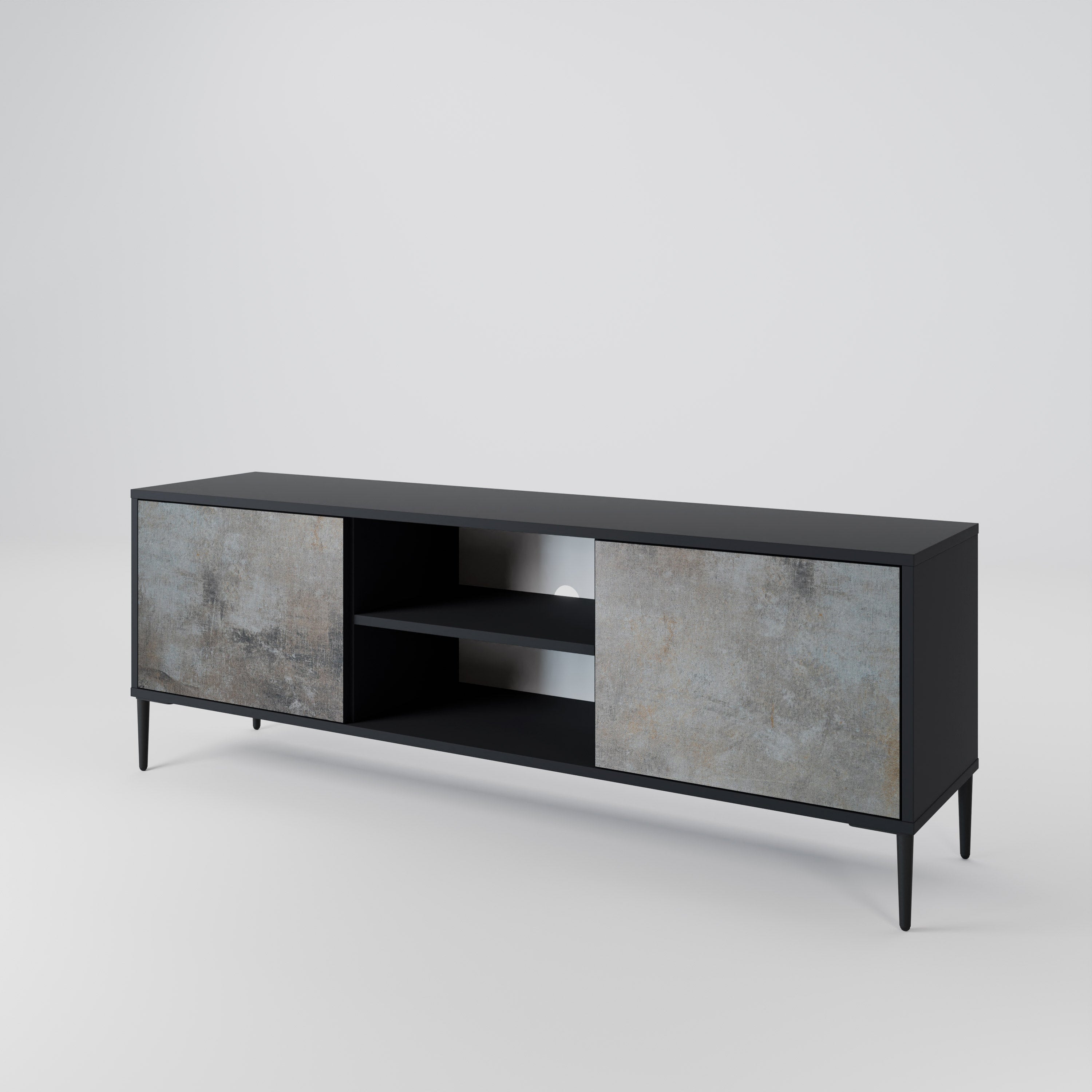 CONCRETE WALL 2-Door TV Stand in Black Finish