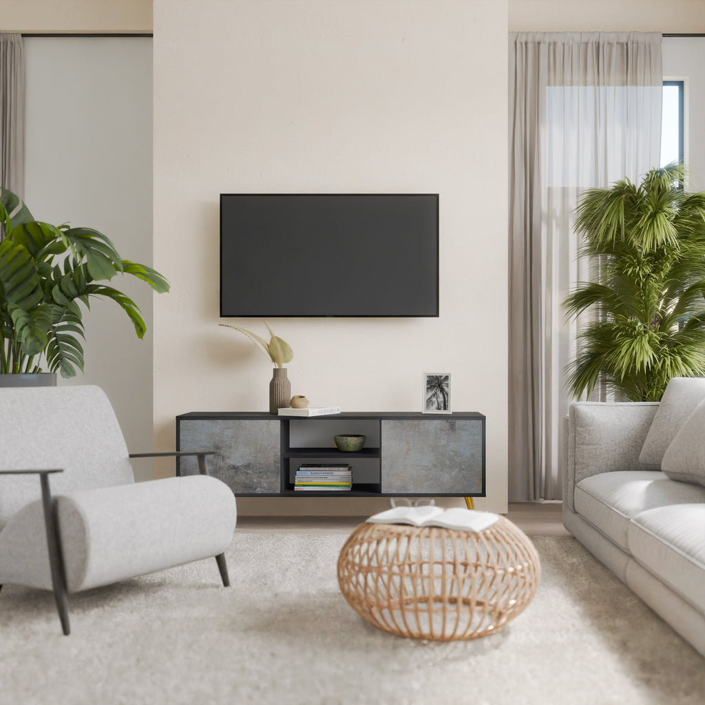 CONCRETE WALL TV-Lowboard mit 2 Türen in Schwarz